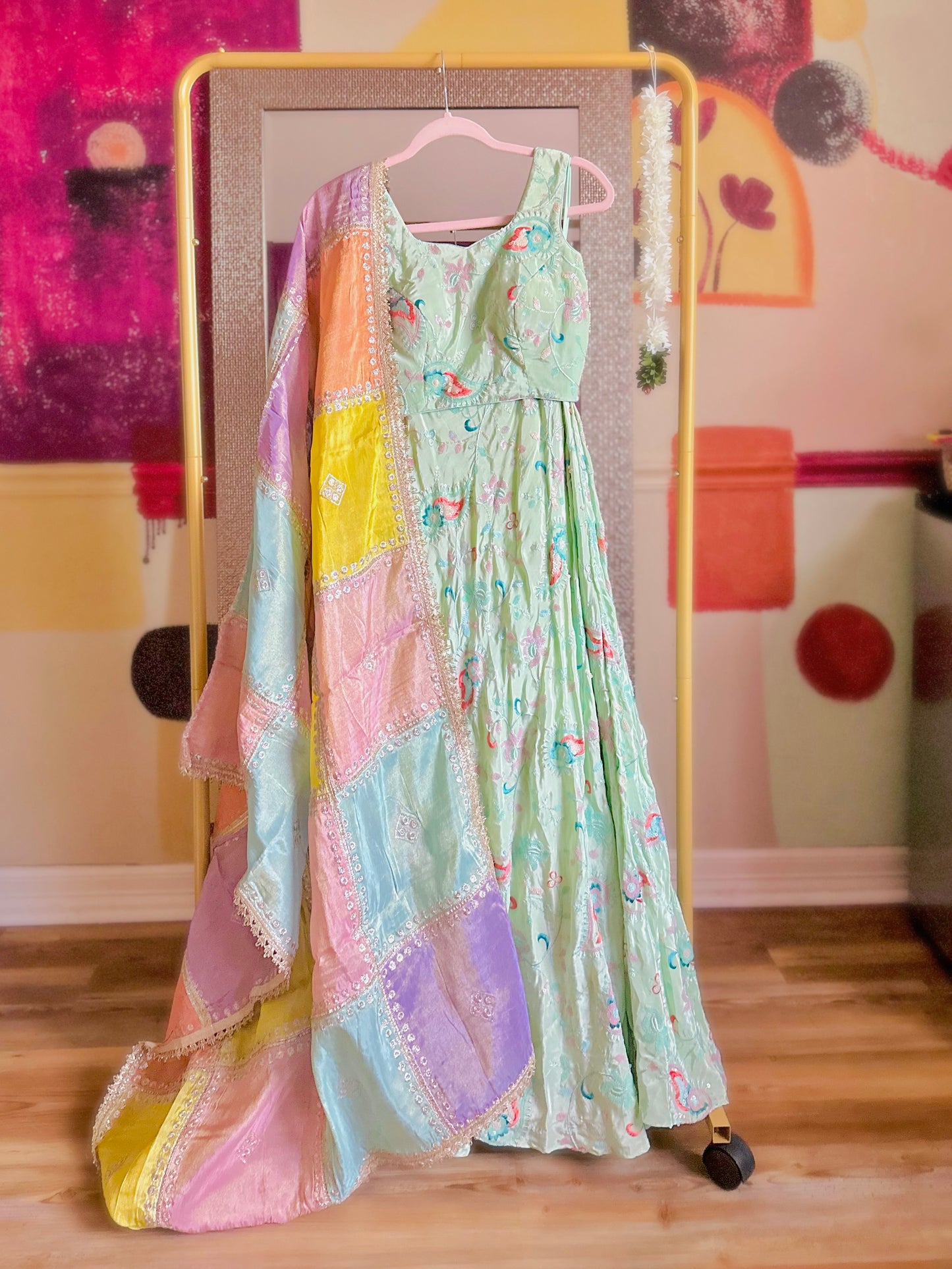 Mint crepe lehenga set