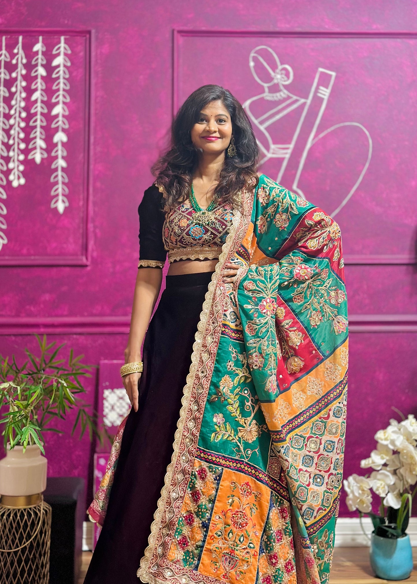 Burgundy Velvet Lehenga with Elegance dupatta