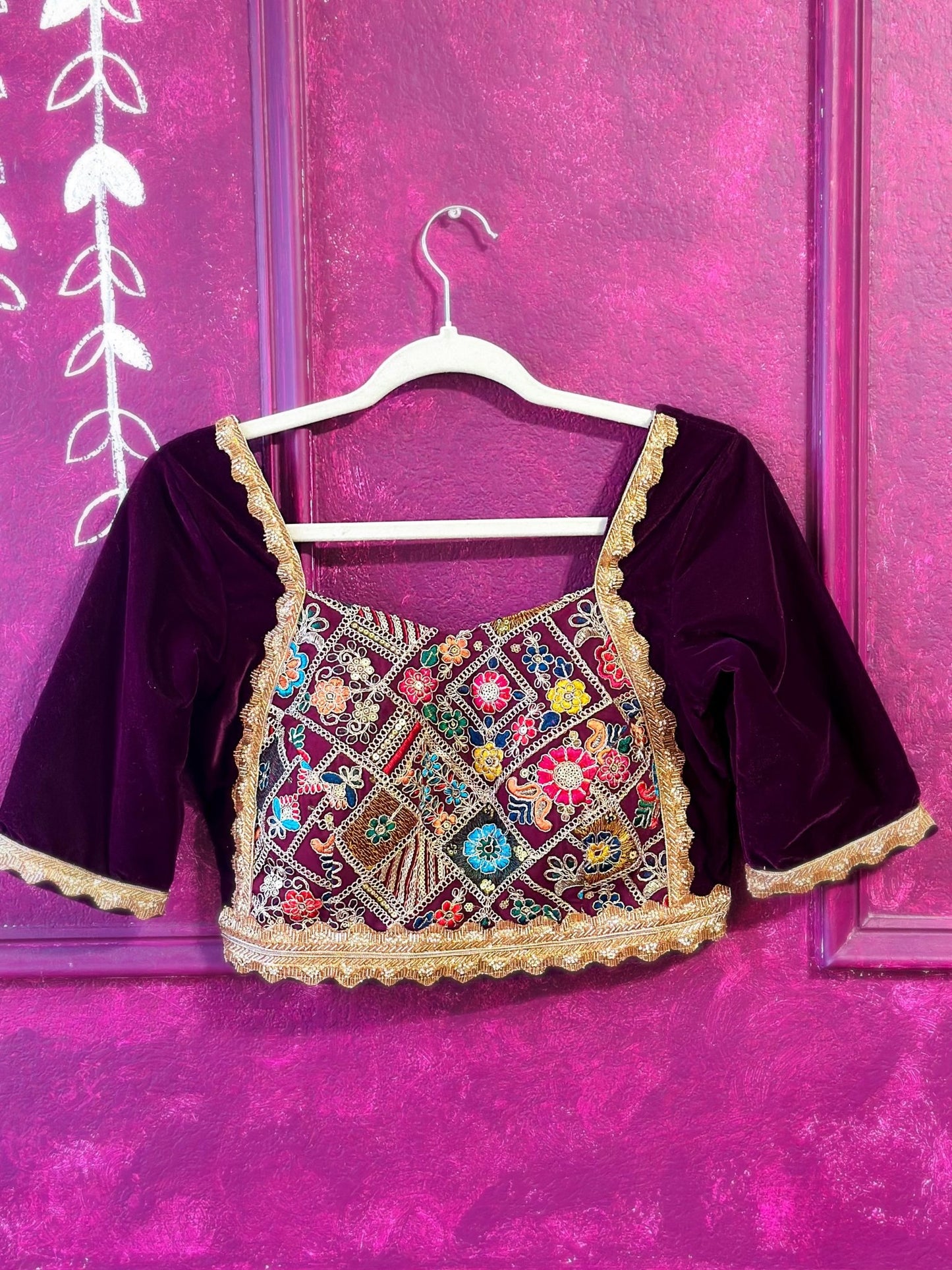 Burgundy Velvet Lehenga with Azure dupatta - Million Raagas