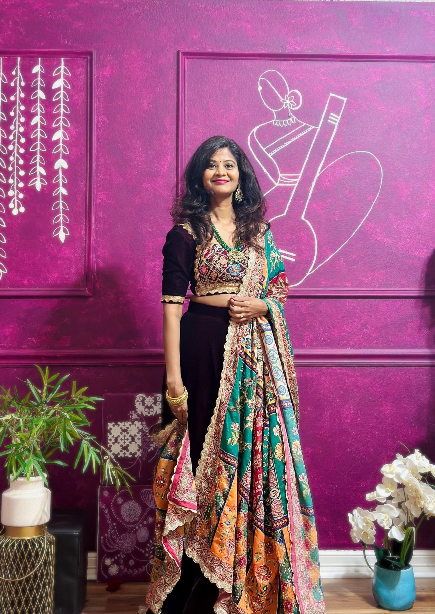 Burgundy Velvet Lehenga with Elegance dupatta - Million Raagas