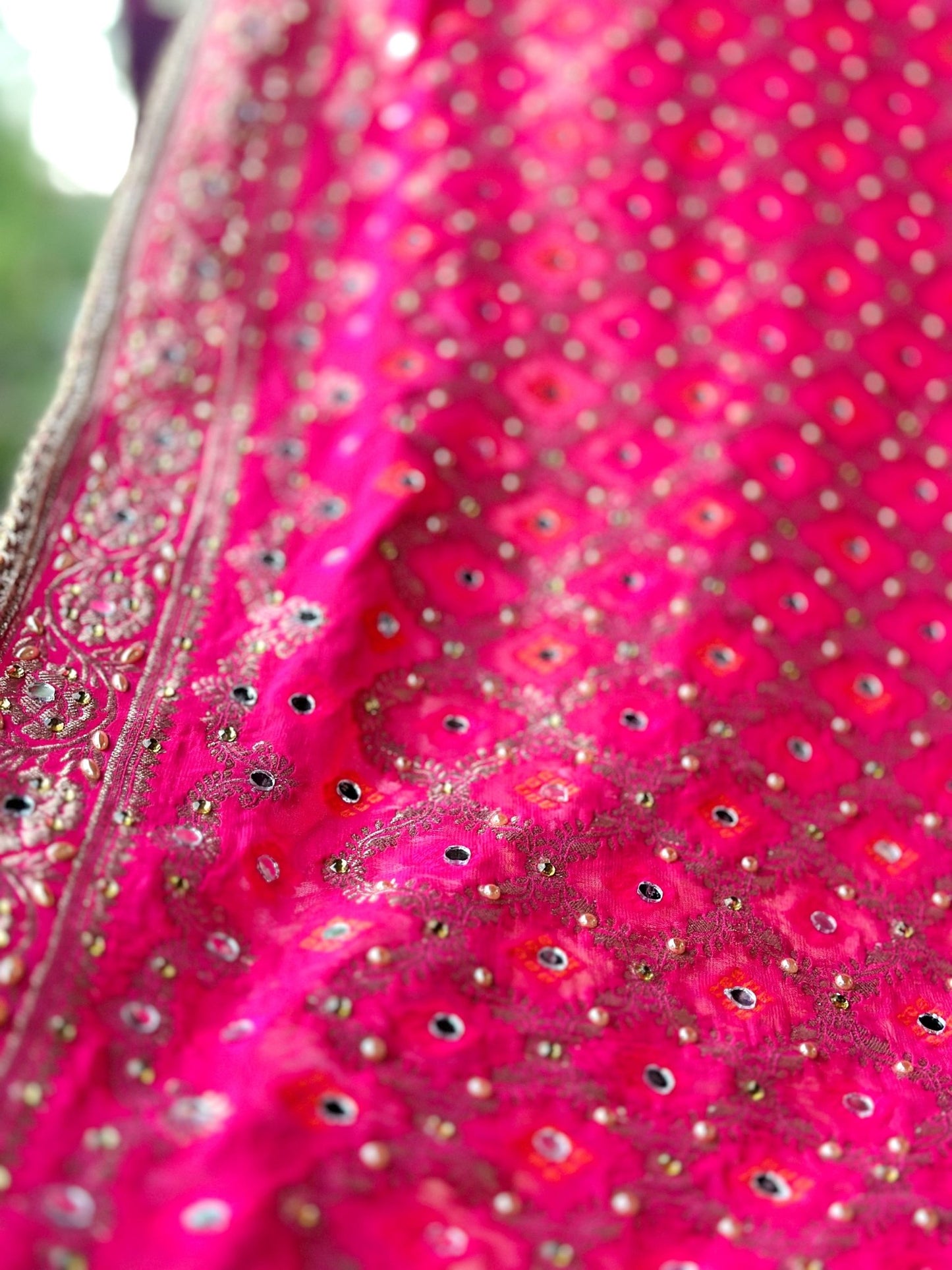 Festive Fuchsia Bhandej Dupatta with Hand Mirror Detailing - Million Raagas