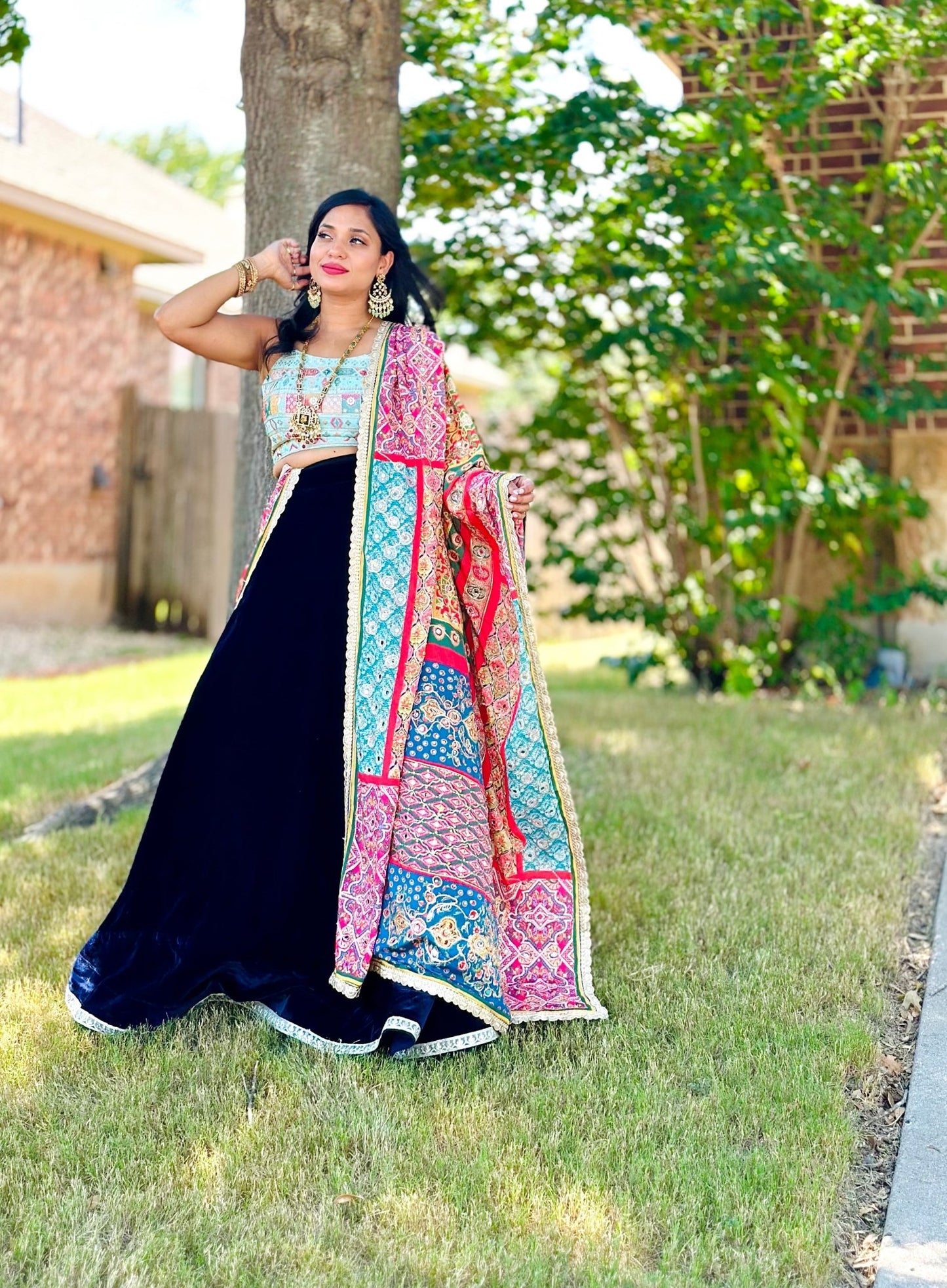 Midnight Symphony Velvet Lehenga Set - Million Raagas