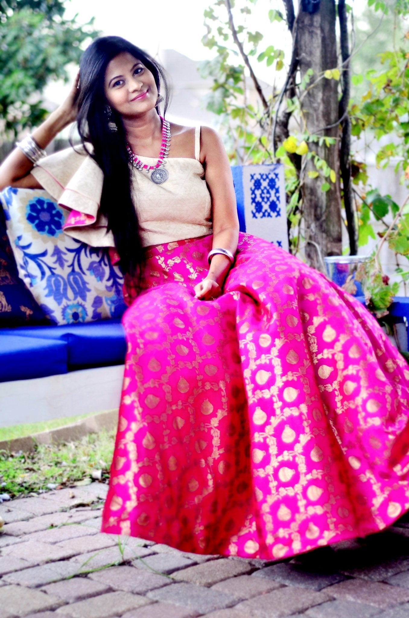 Moh - Hot pink banaras lehenga set - Million Raagas