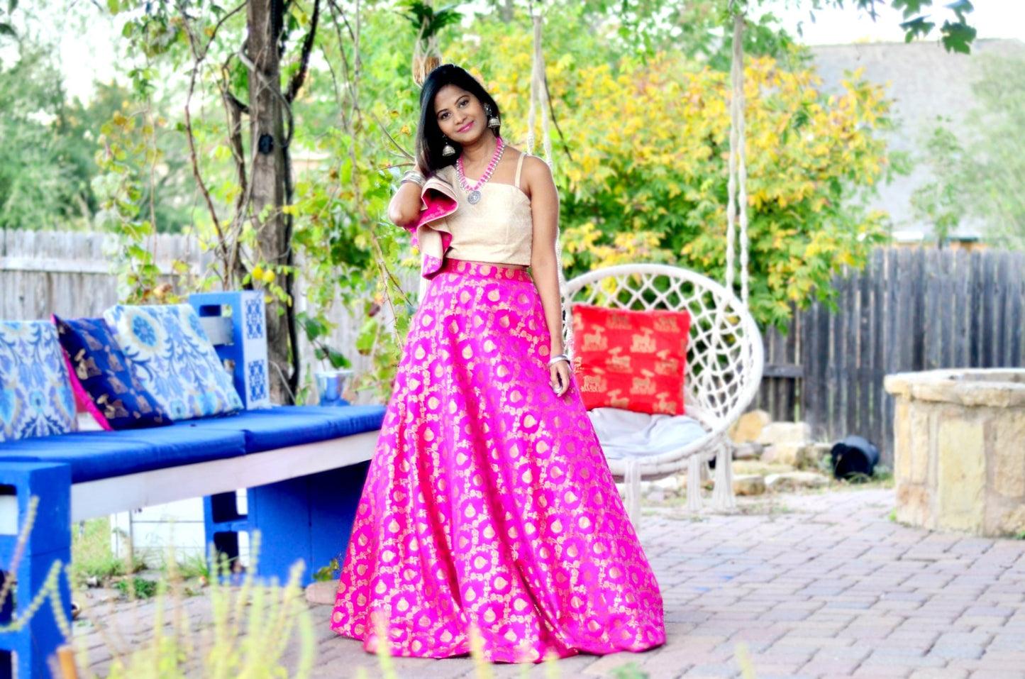 Moh - Hot pink banaras lehenga set - Million Raagas