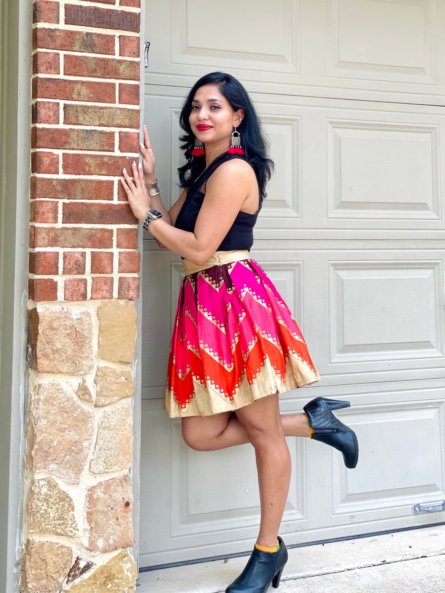 Color explosion geometric print short skirt fusion wear by Million Raagas