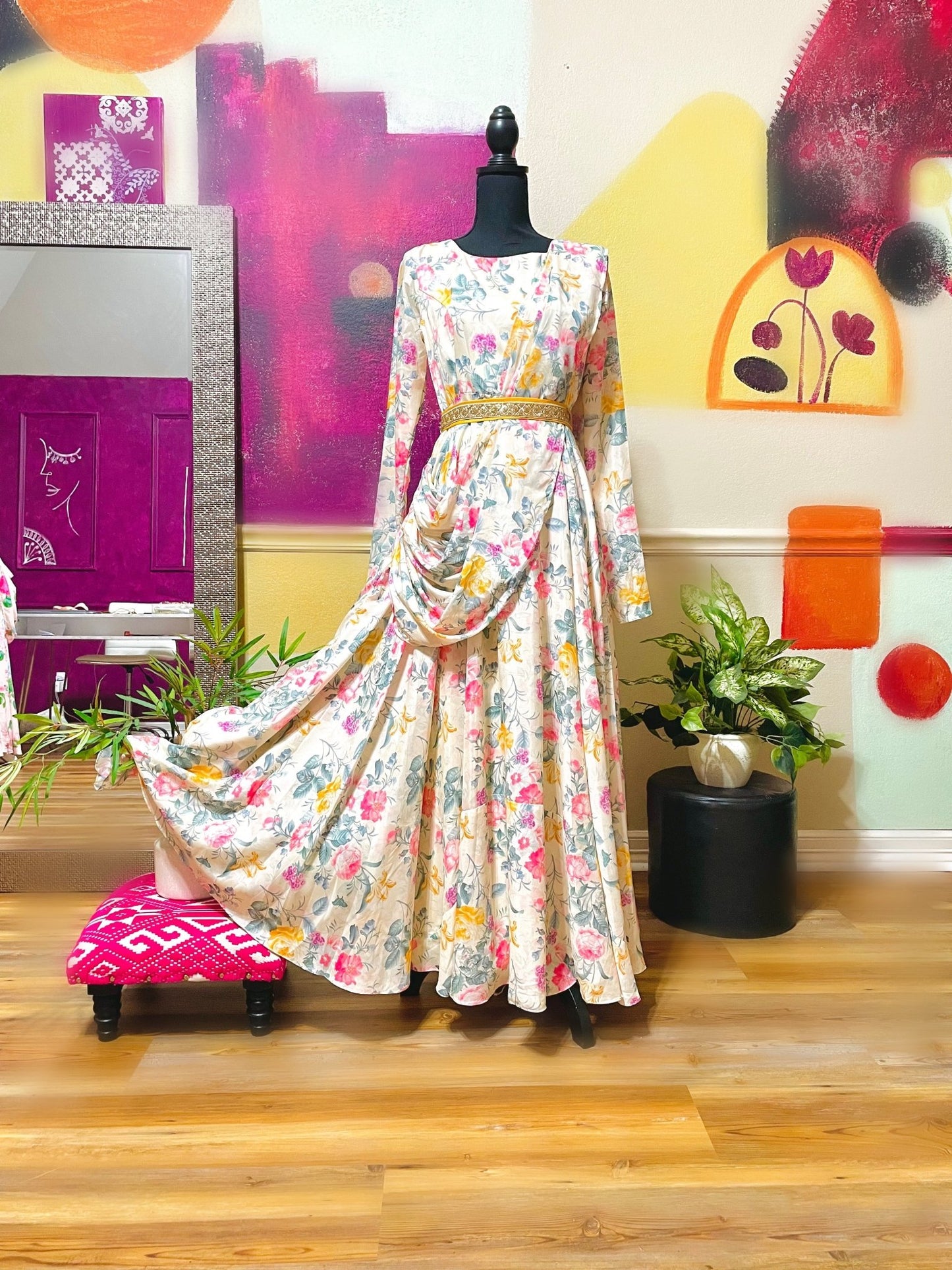 Floral medley Saree gown - Pink - Million Raagas