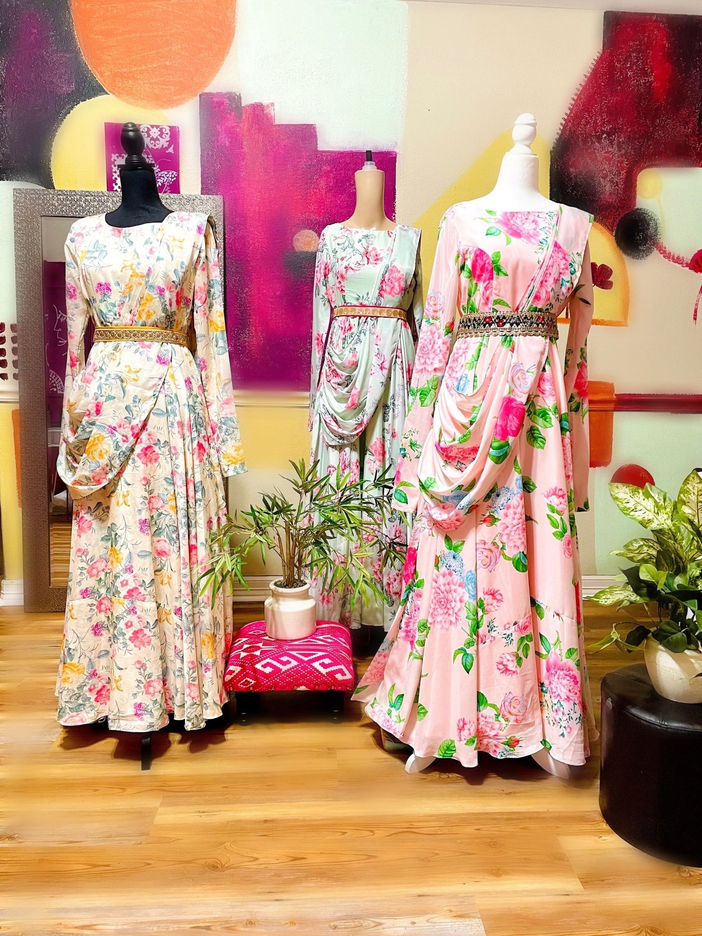 Floral medley Saree gown - Pink - Million Raagas