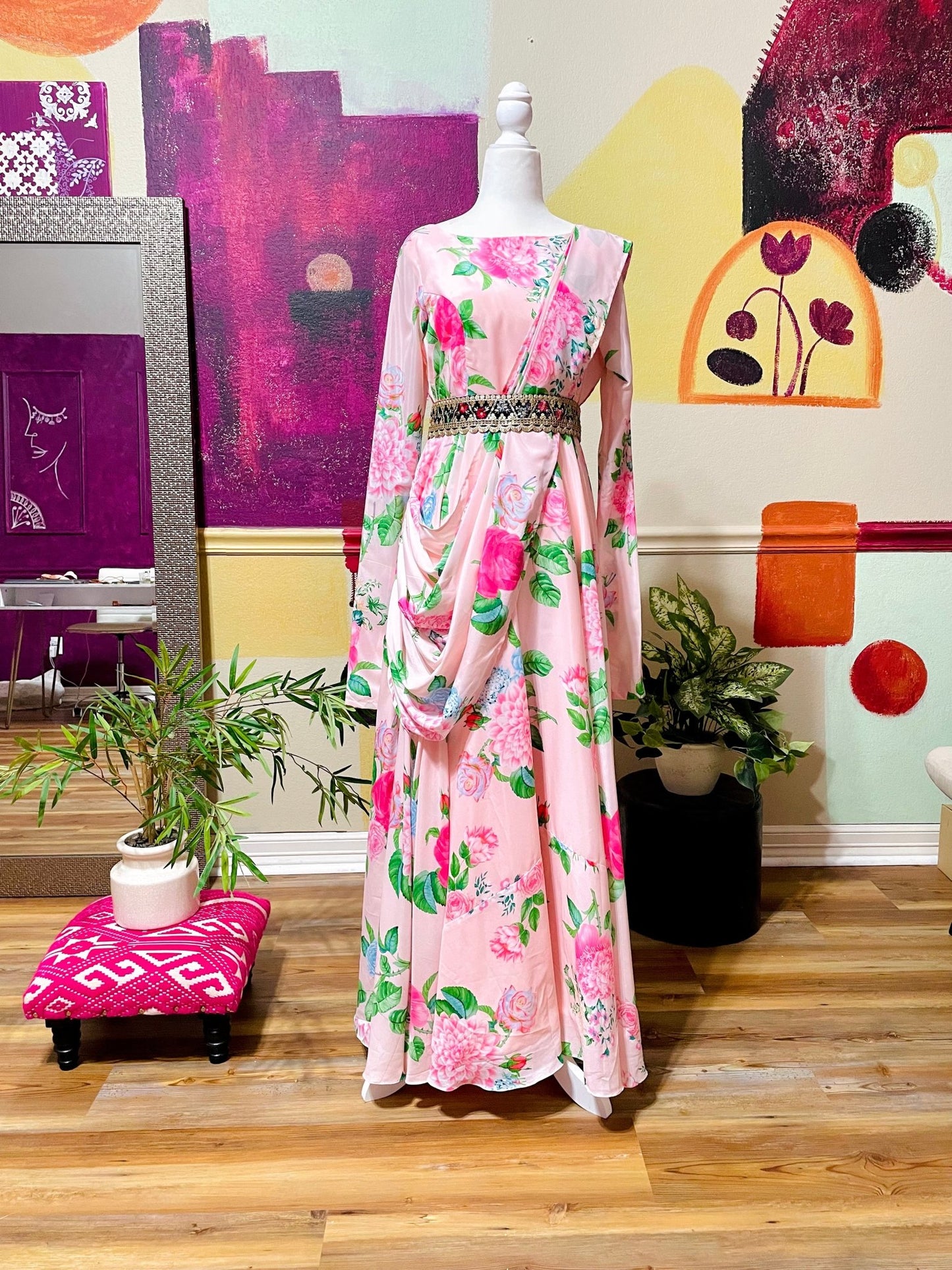 Floral medley Saree gown - Pink - Million Raagas