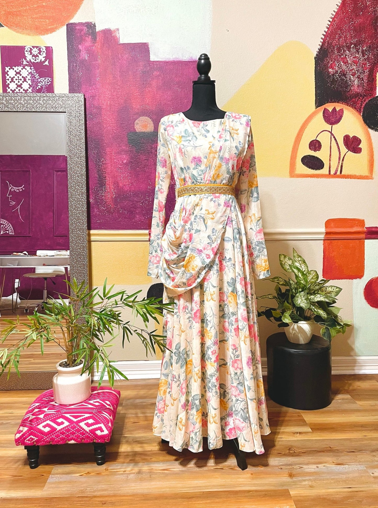 Floral medley Saree gown - Yellow - Million Raagas