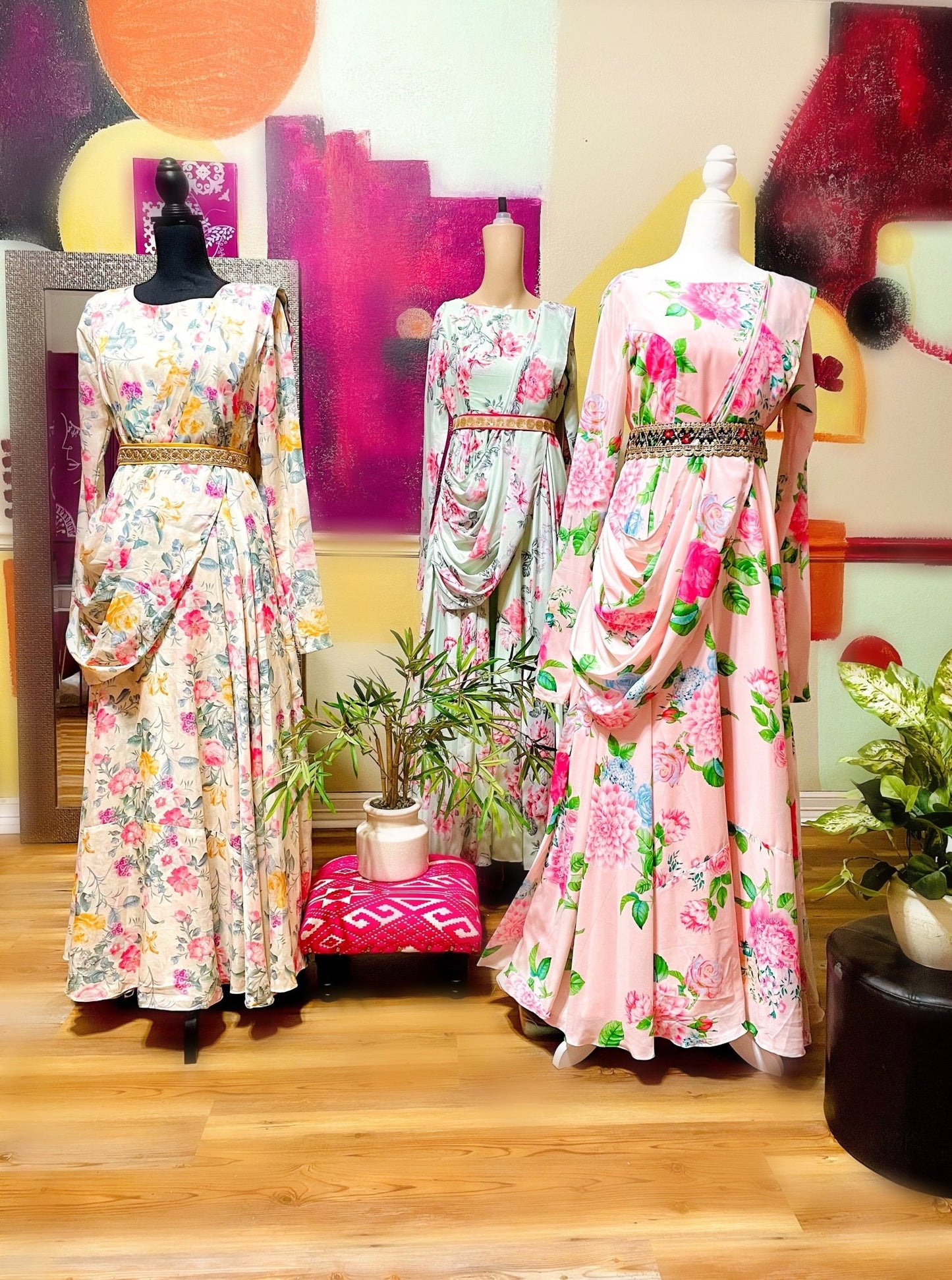 Floral medley Saree gown - Yellow - Million Raagas