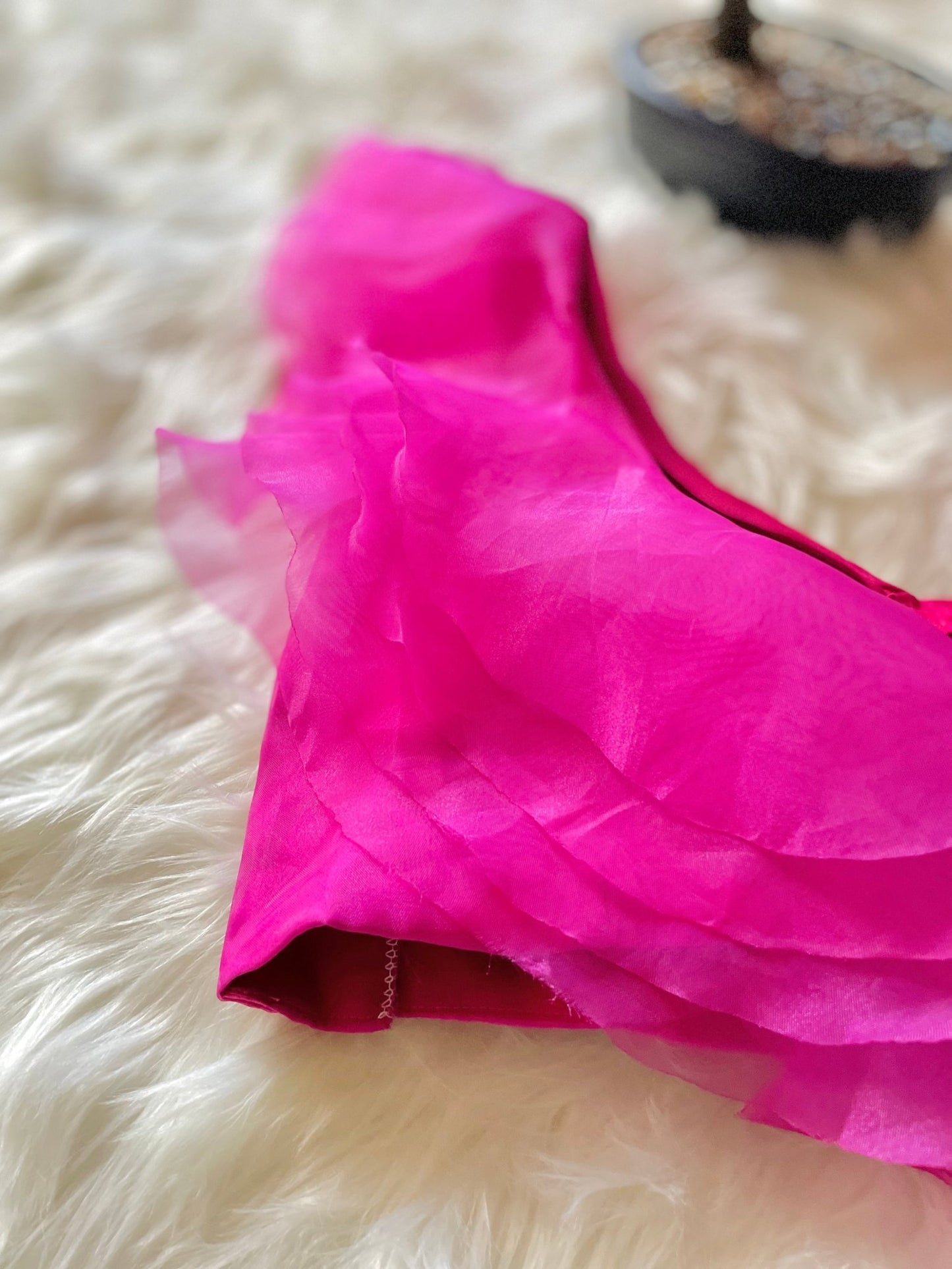 Fuchsia pink organza ruffles top - Million Raagas