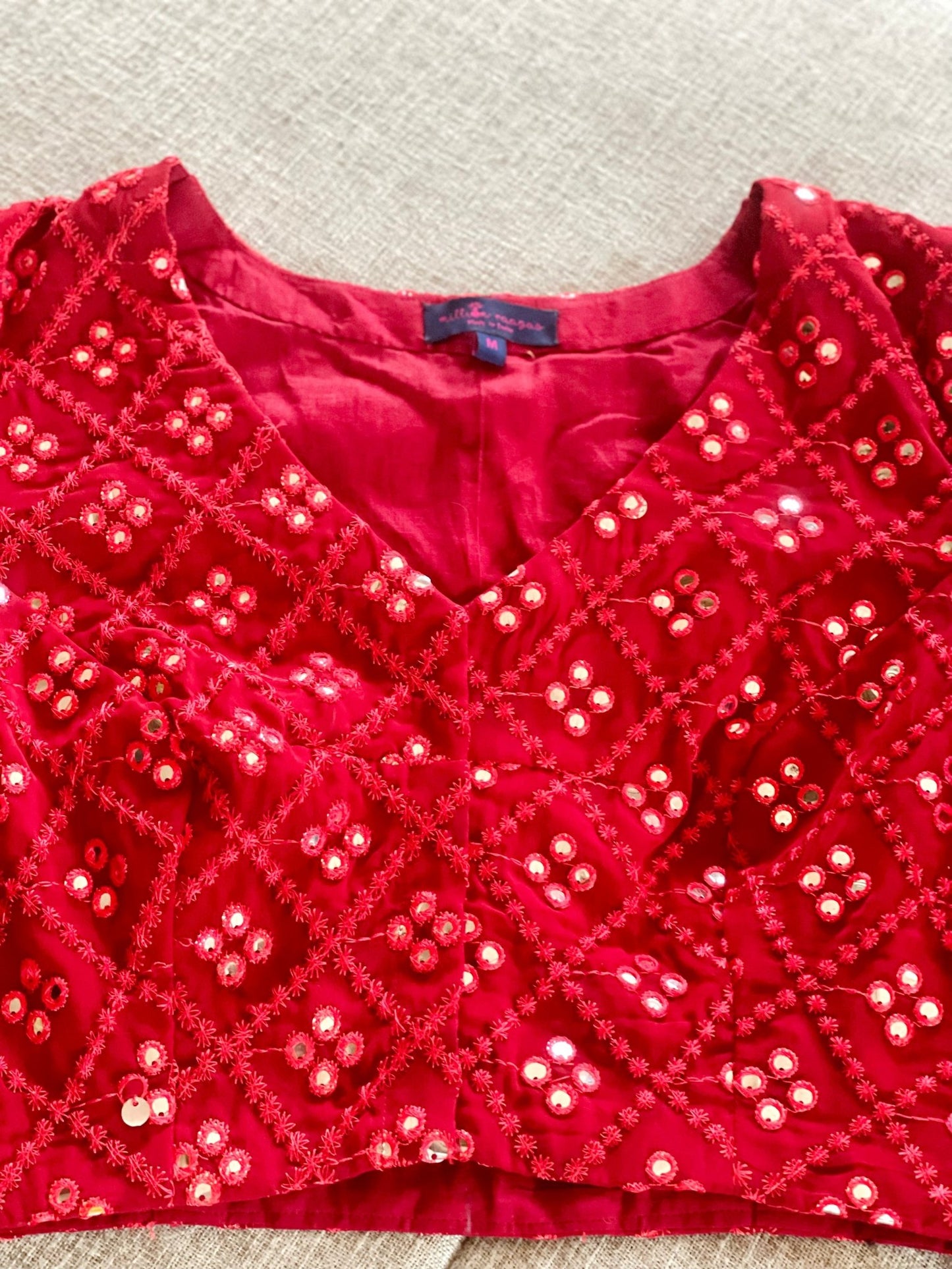 Glimmering delight Blouse with elbow sleeves - Maroon - Million Raagas