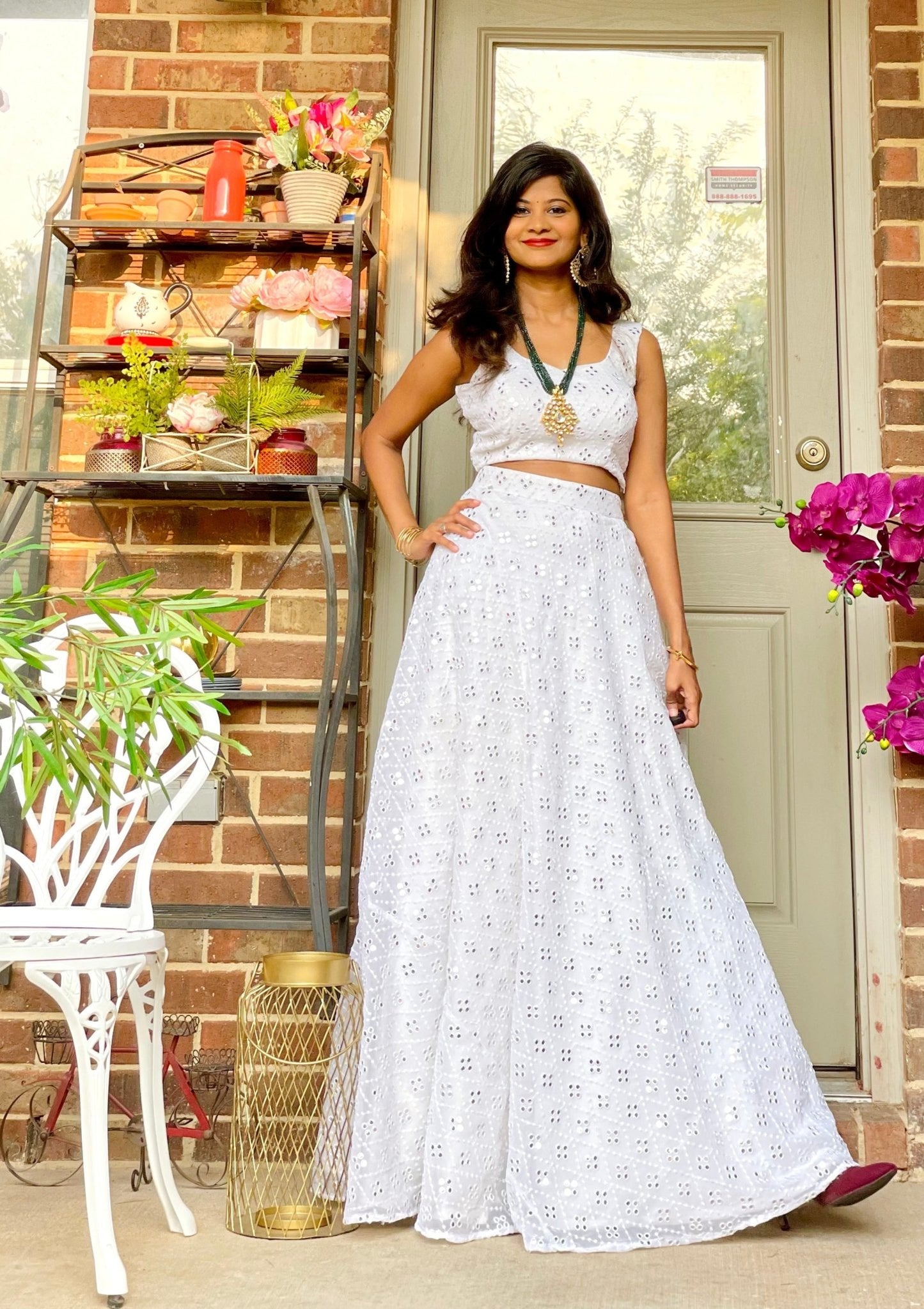 Glimmering Delight mirror work lehenga - White - Million Raagas