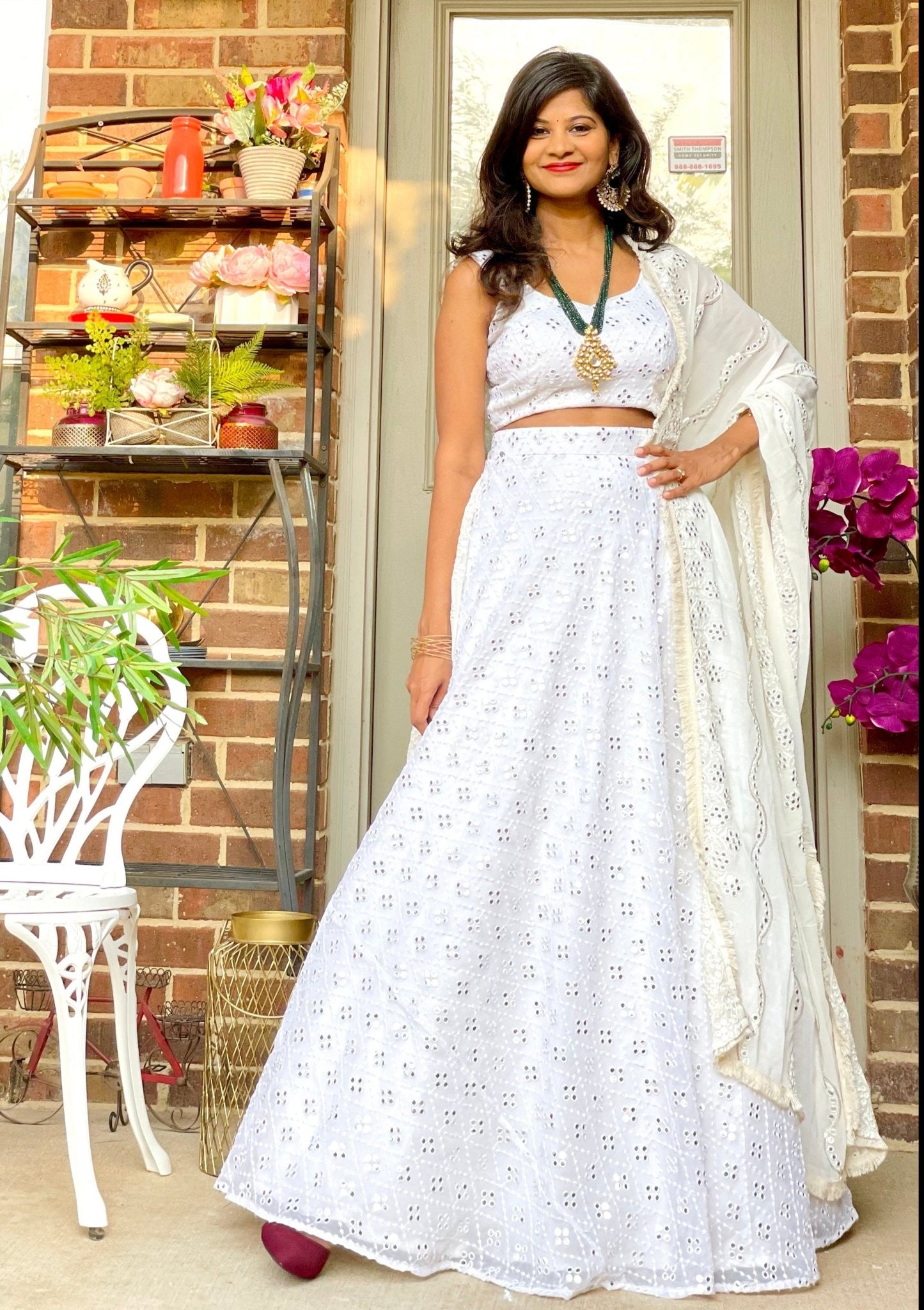 Glimmering Delight mirror work lehenga - White - Million Raagas