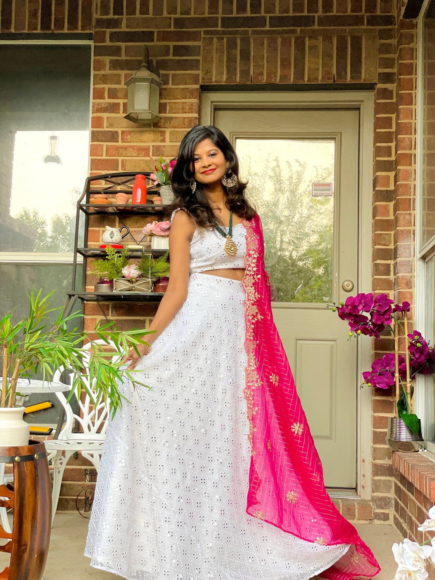 Glimmering Delight mirror work lehenga - White - Million Raagas