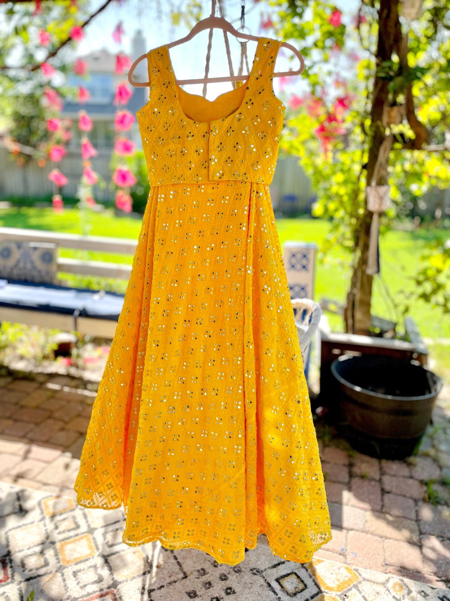Glimmering Delight mirror work lehenga - Yellow - Million Raagas