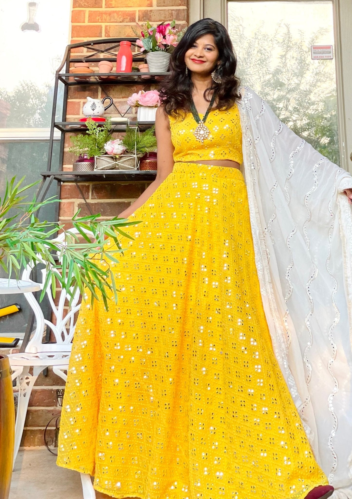 Glimmering Delight mirror work lehenga - Yellow - Million Raagas