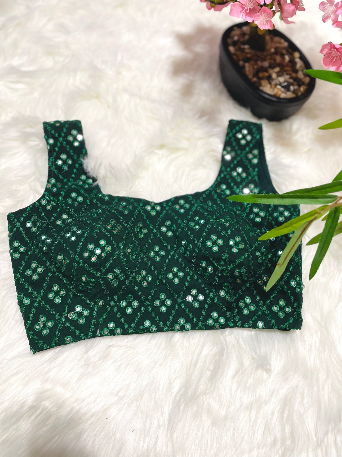 Glimmering delight sleeveless top - Bottle green - Million Raagas