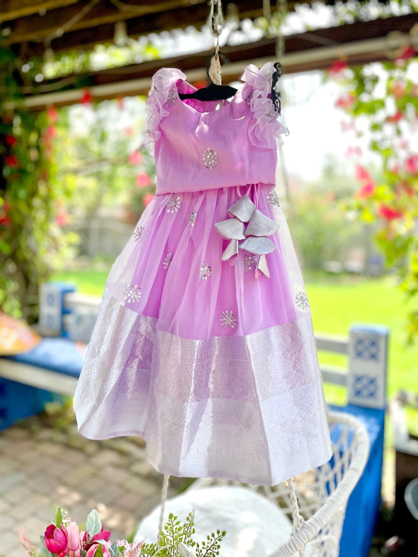 Lilac serenade organza lehenga set - kids - Million Raagas