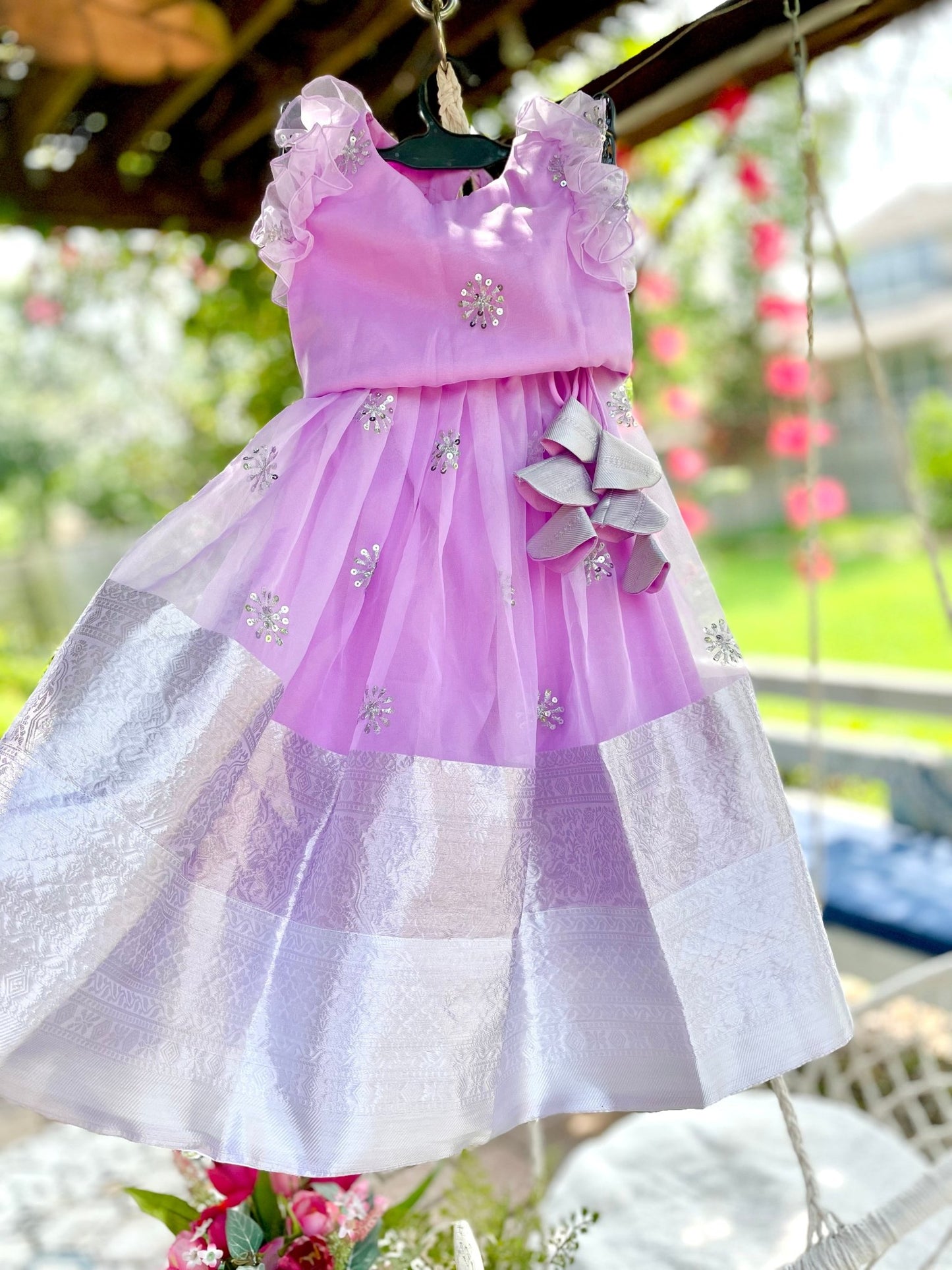 Lilac serenade organza lehenga set - kids - Million Raagas