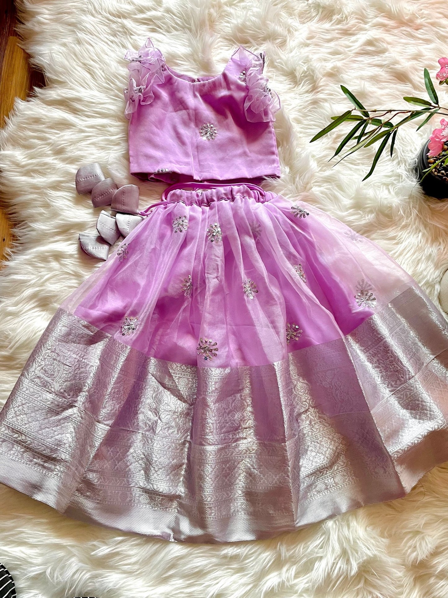 Lilac serenade organza lehenga set - kids - Million Raagas