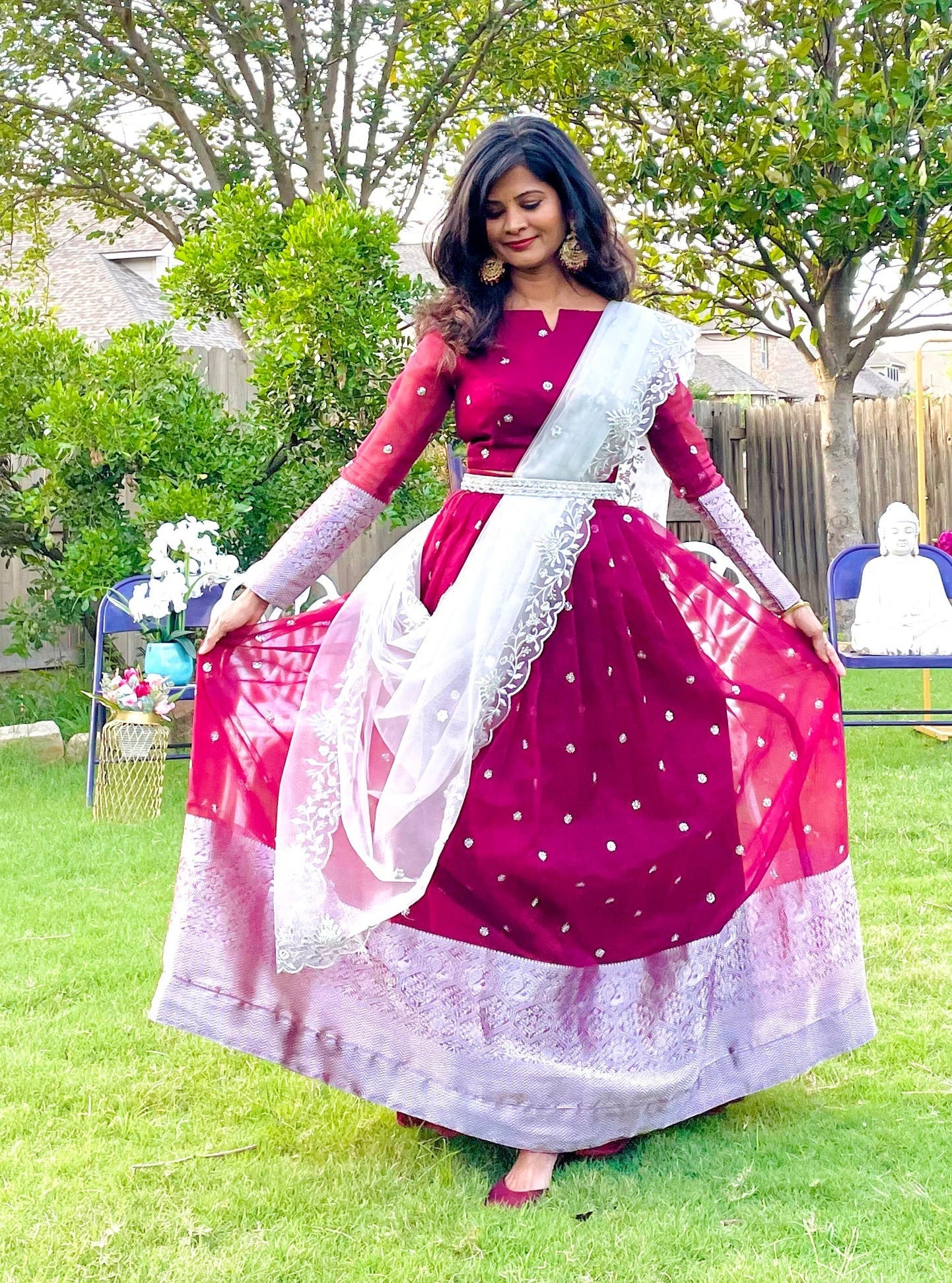 Organza serenade lehenga set - Burgundy - Million Raagas