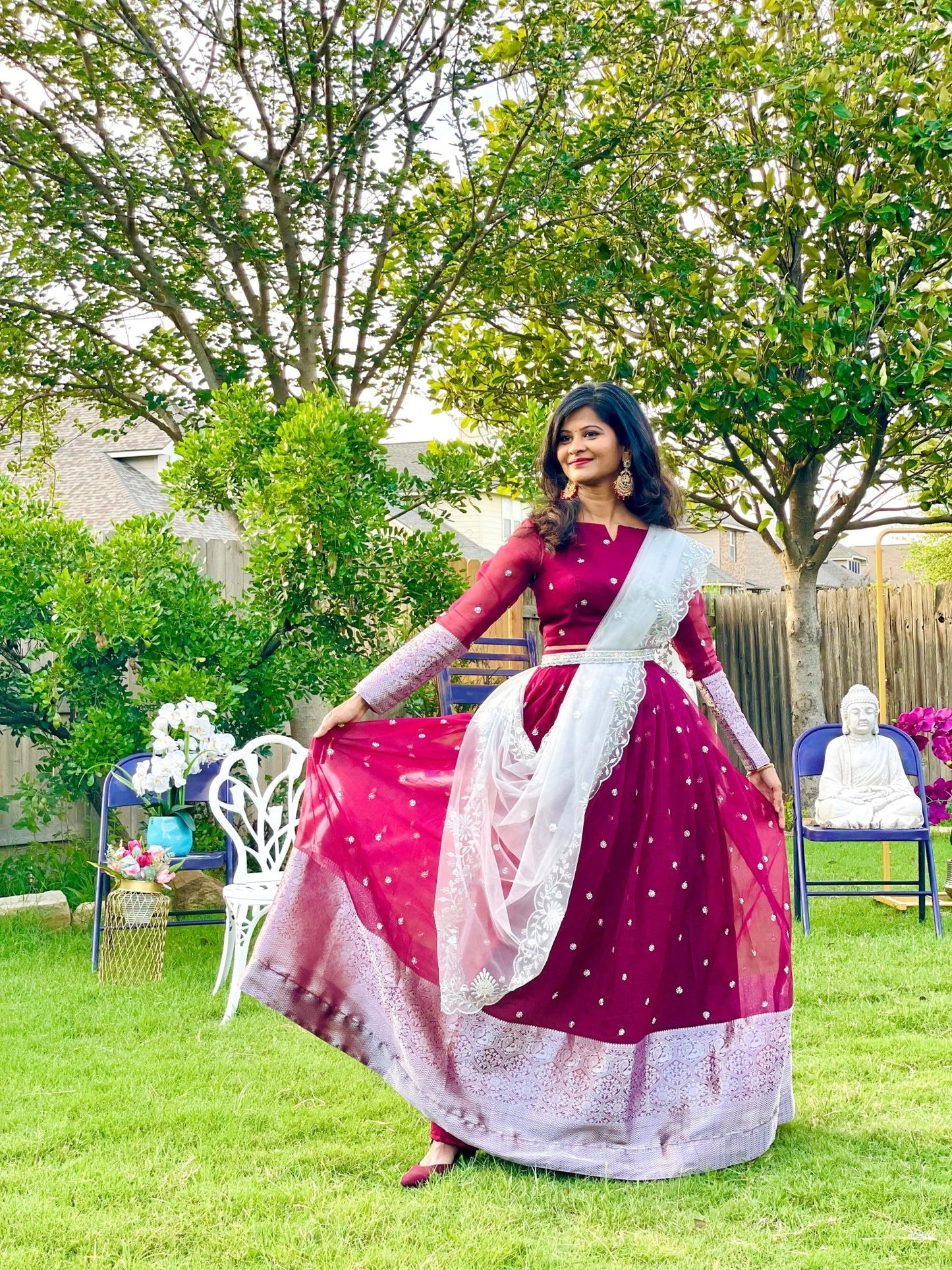 Organza serenade lehenga set - Burgundy - Million Raagas