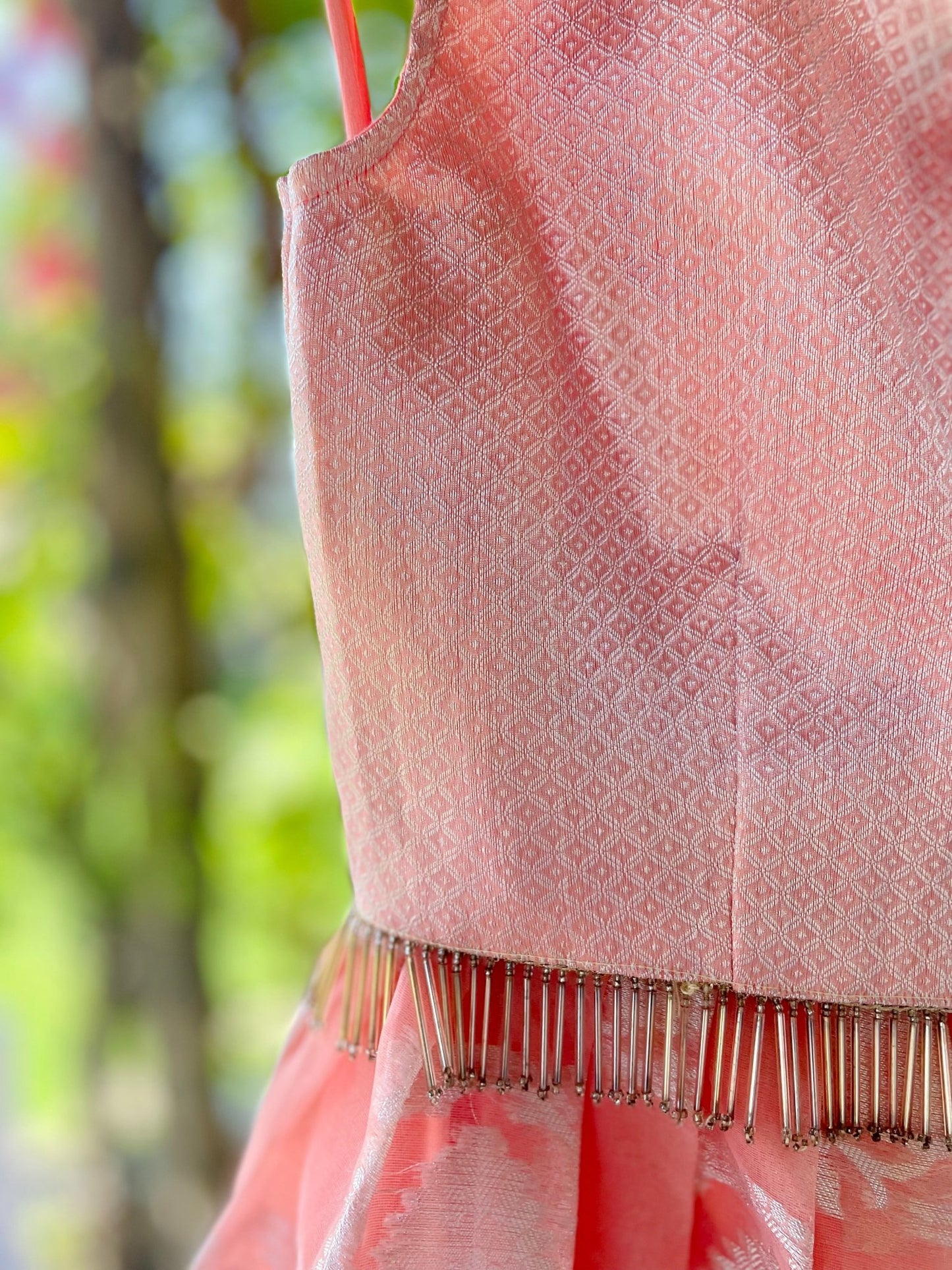 Pastel melody organza lehenga set - Peach - Million Raagas