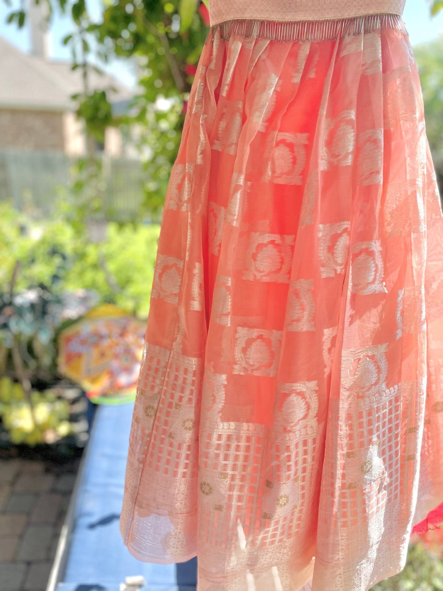 Pastel melody organza lehenga set - Peach - Million Raagas