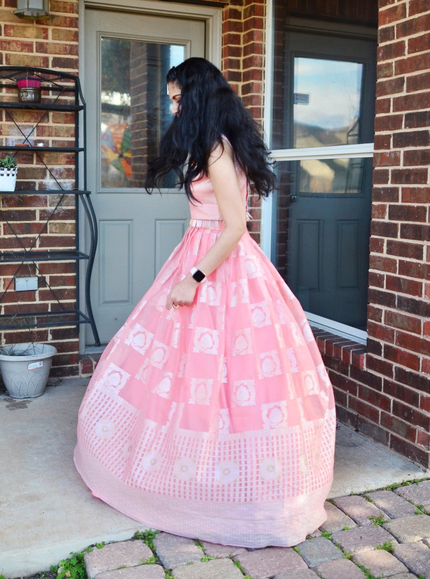 Pastel melody organza lehenga set - Peach - Million Raagas