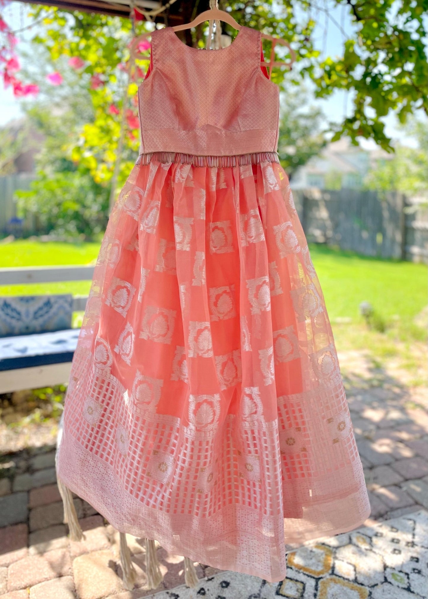 Pastel melody organza lehenga set - Peach - Million Raagas