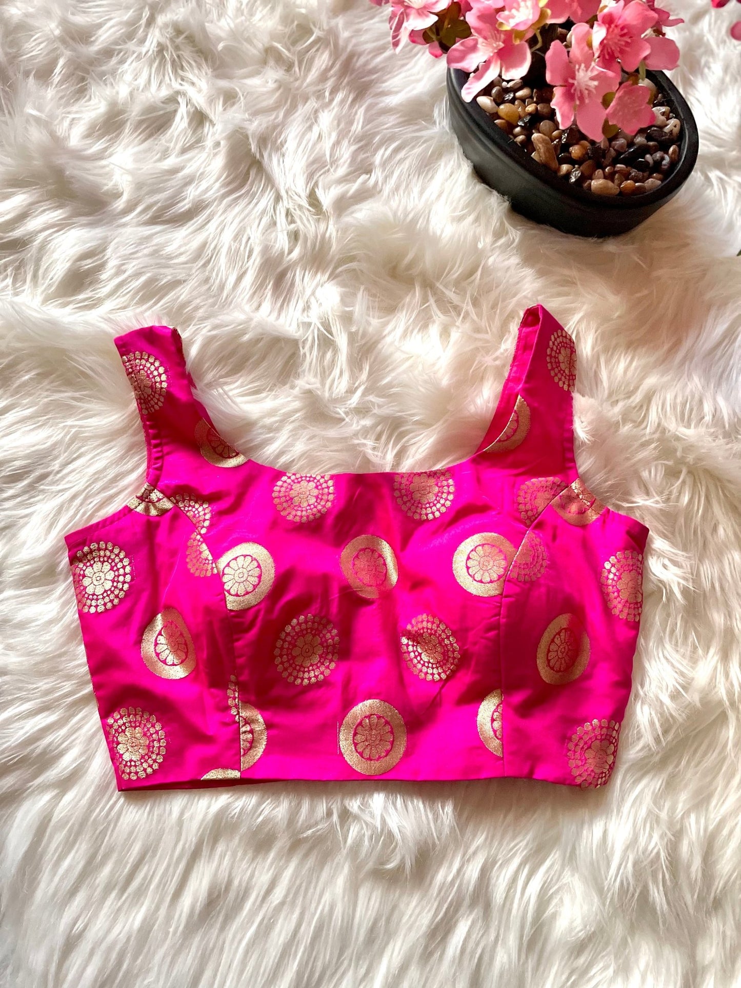 Pink banaras silk zari butti sleeveless top - Million Raagas