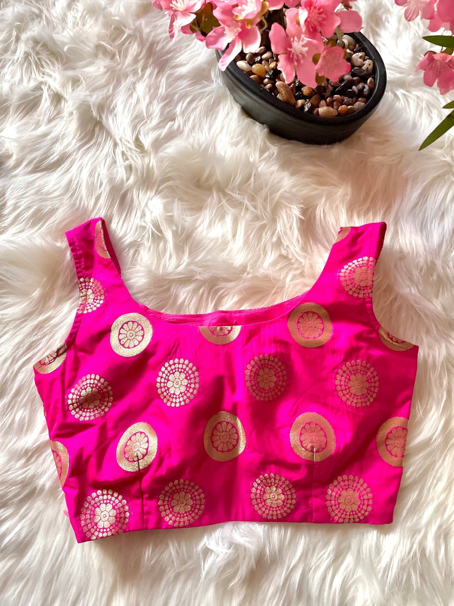 Pink banaras silk zari butti sleeveless top - Million Raagas