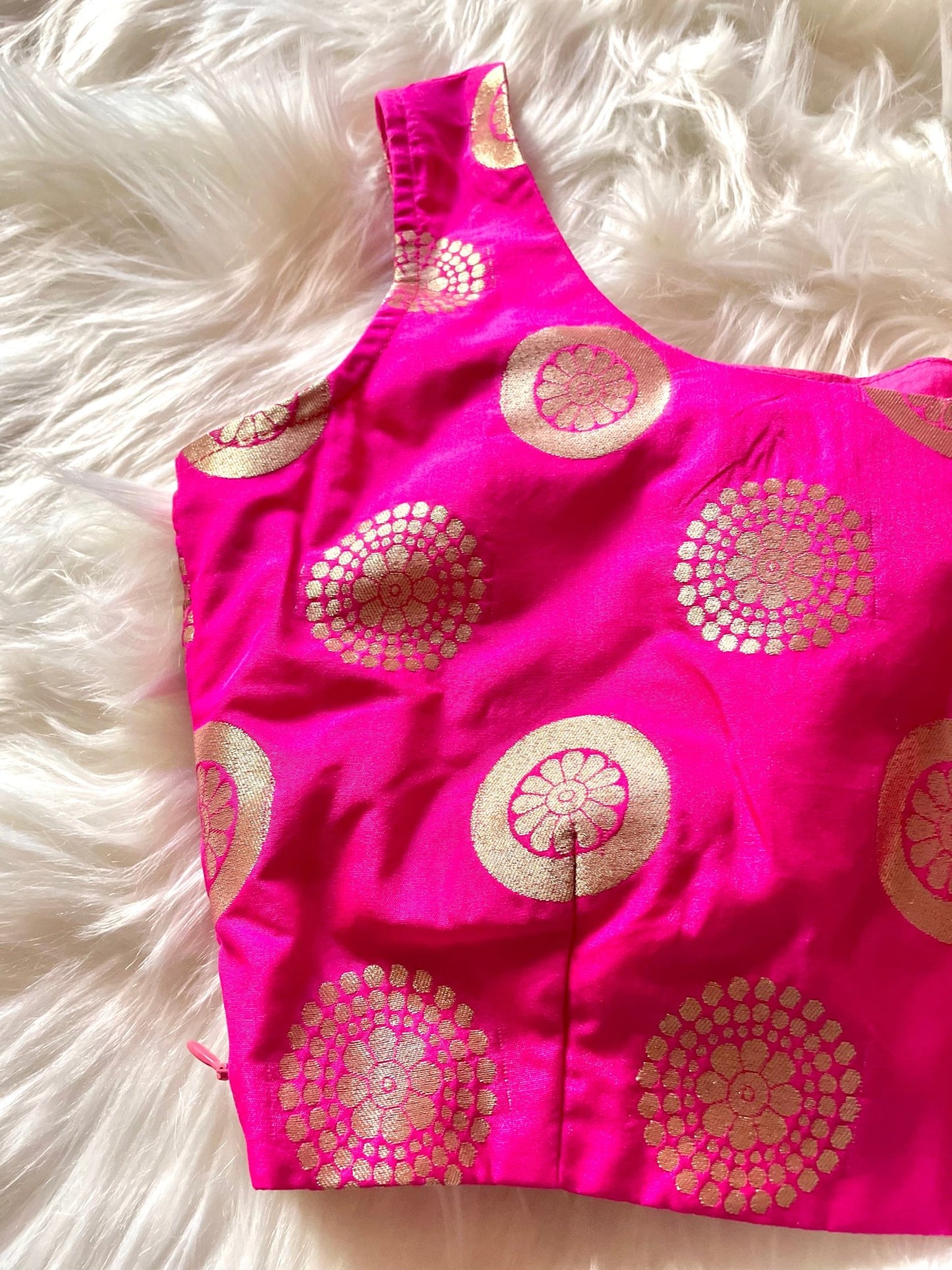 Pink banaras silk zari butti sleeveless top - Million Raagas