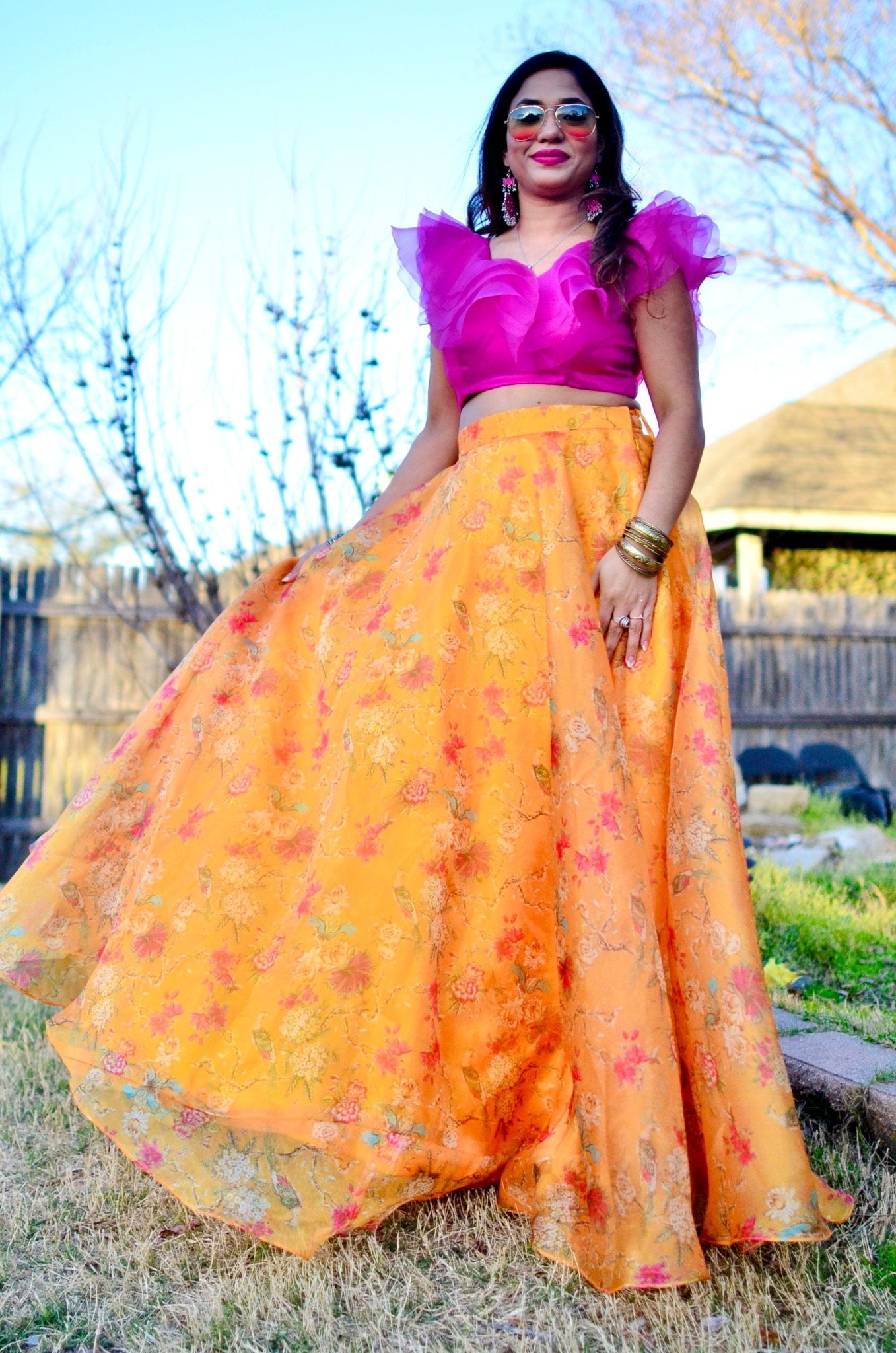Whimsical tale - Fusion floral lehenga - Million Raagas