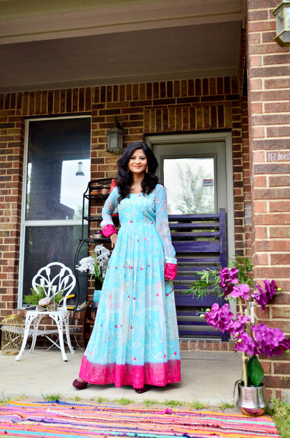 Dreamy kalamkari pastel gown - Blue