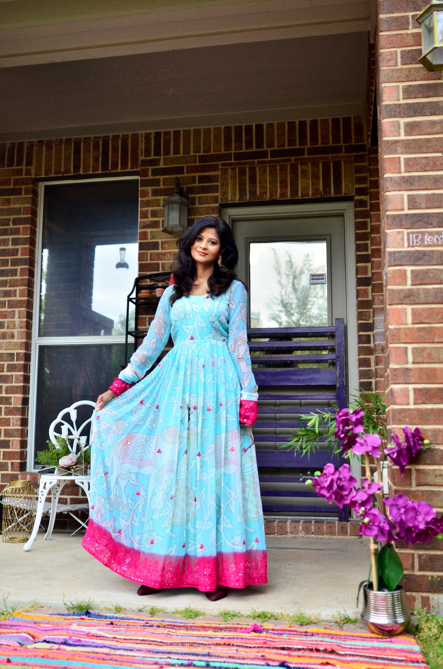 Dreamy kalamkari pastel gown - Blue