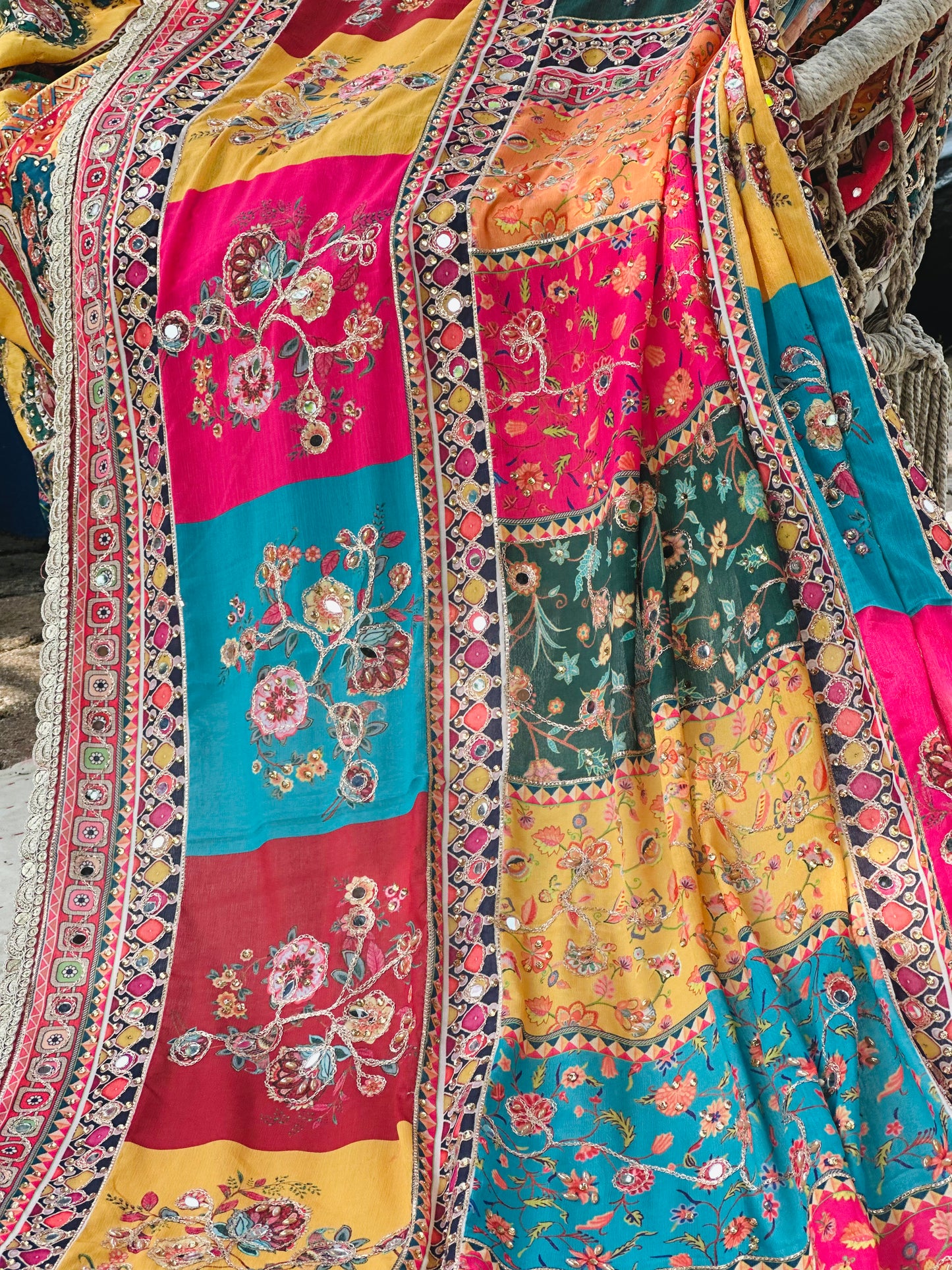 Color story Mirror handwork dupatta