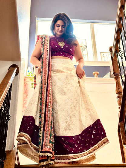 Serene Drift - Plum & Ivory embroidered lehenga set