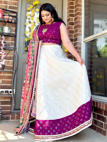 Serene Drift - Plum & Ivory embroidered lehenga set