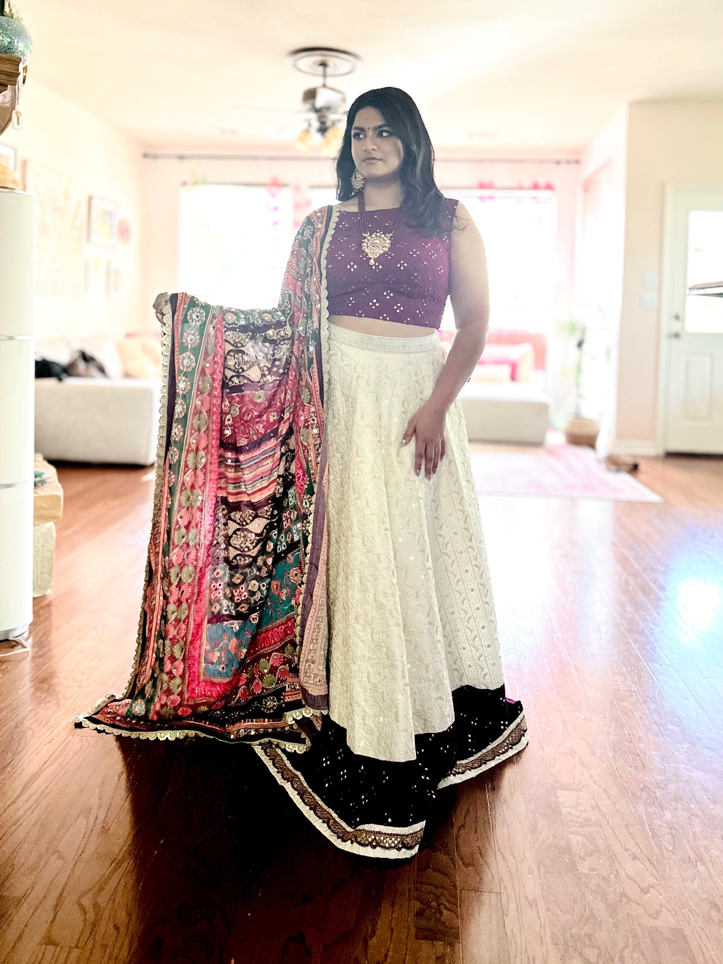 Serene Drift - Plum & Ivory embroidered lehenga set