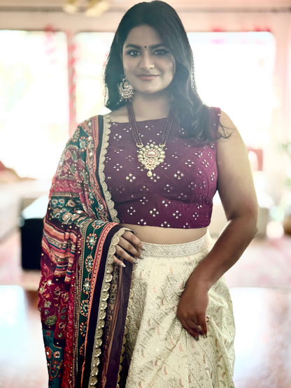 Serene Drift - Plum & Ivory embroidered lehenga set