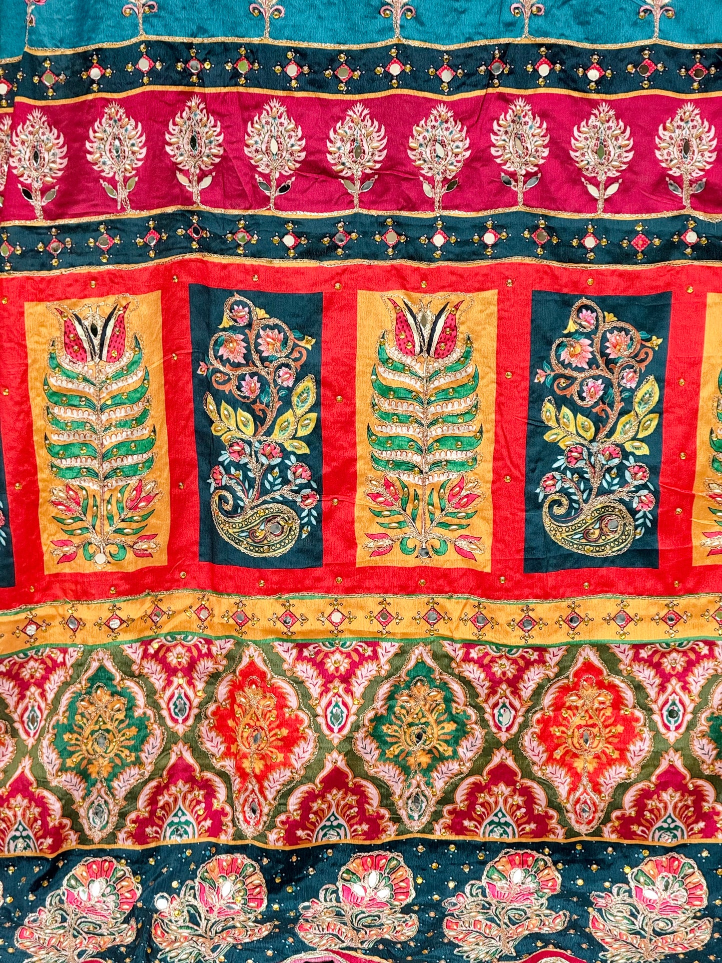 Scarlet & Teal Mirror handwork dupatta