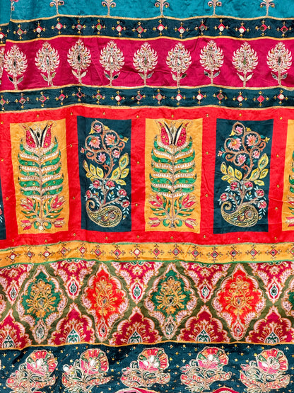 Scarlet & Teal Mirror handwork dupatta