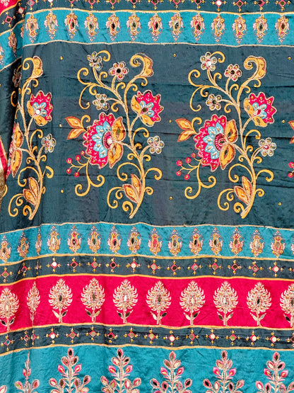 Scarlet & Teal Mirror handwork dupatta