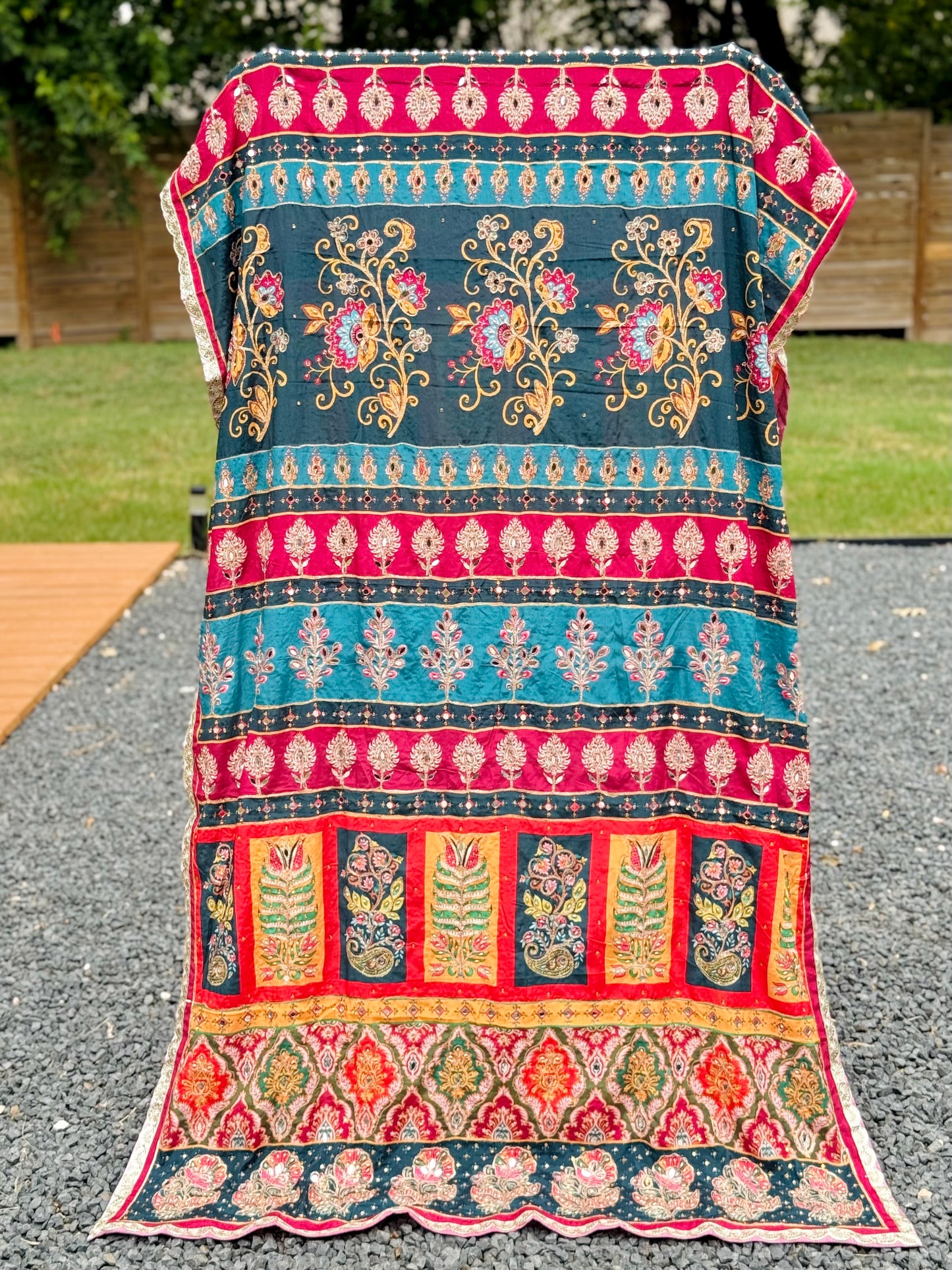 Scarlet & Teal Mirror handwork dupatta
