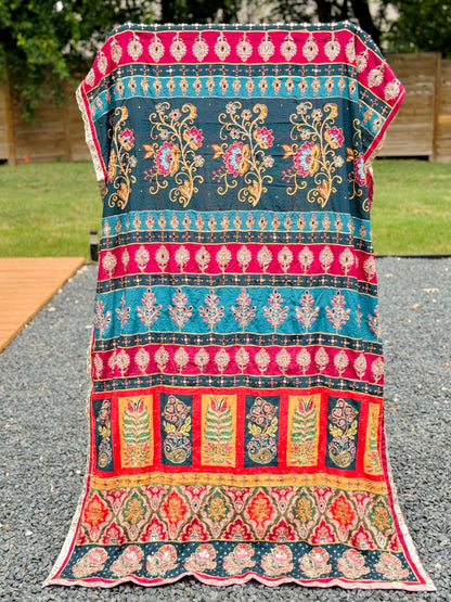 Scarlet & Teal Mirror handwork dupatta