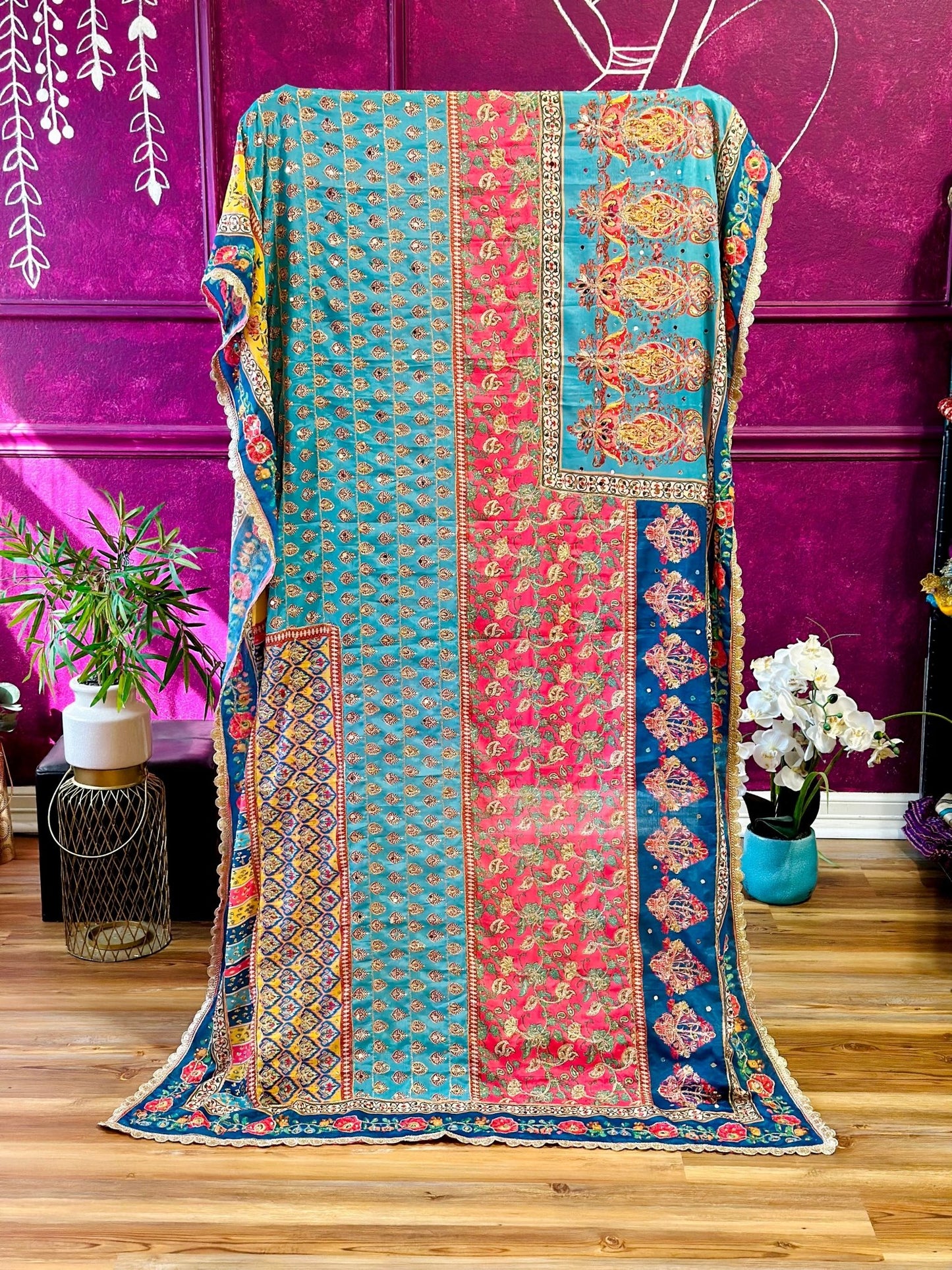 Blue Mirror handwork work dupatta - Million Raagas