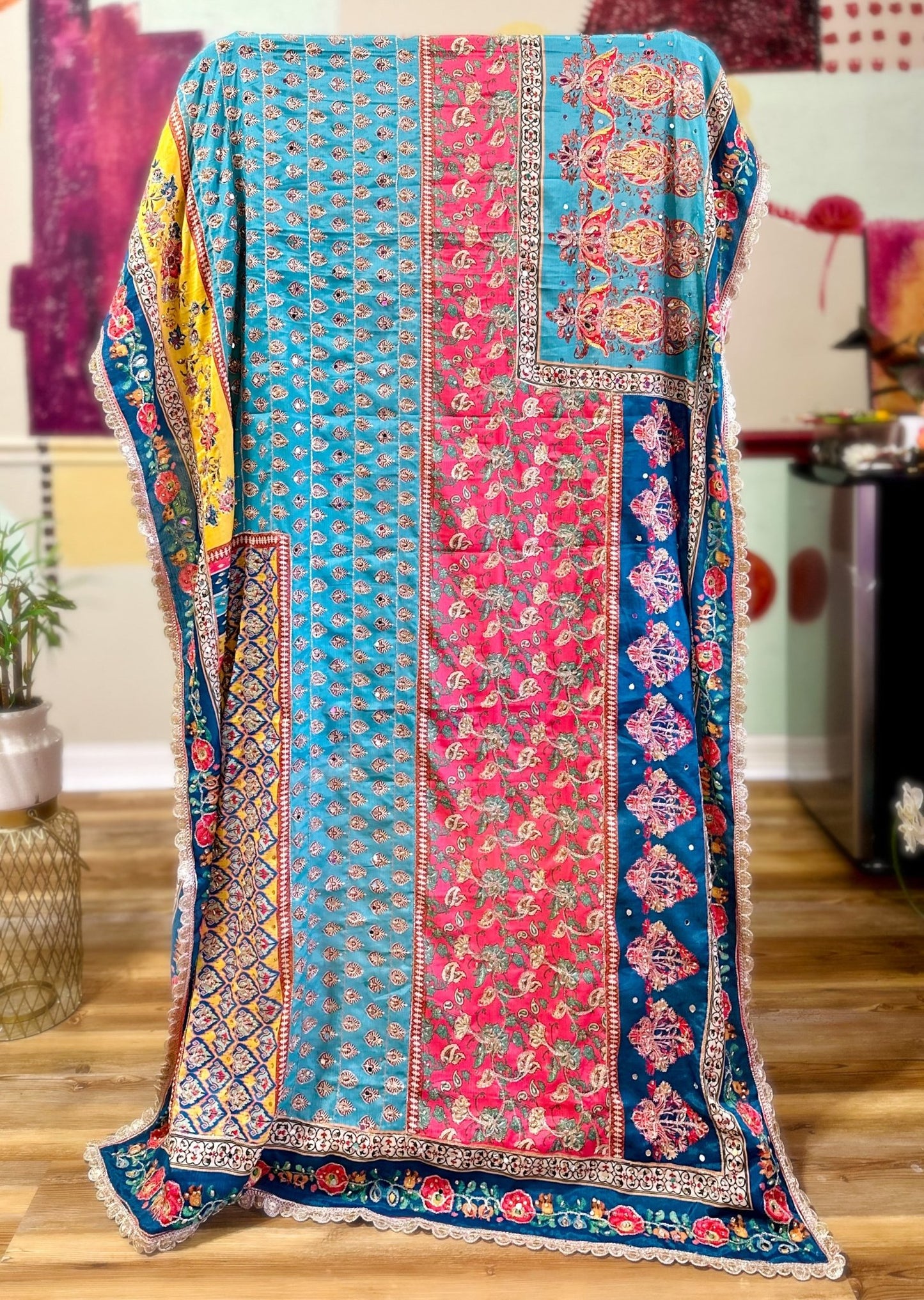 Blue Mirror handwork work dupatta - Million Raagas