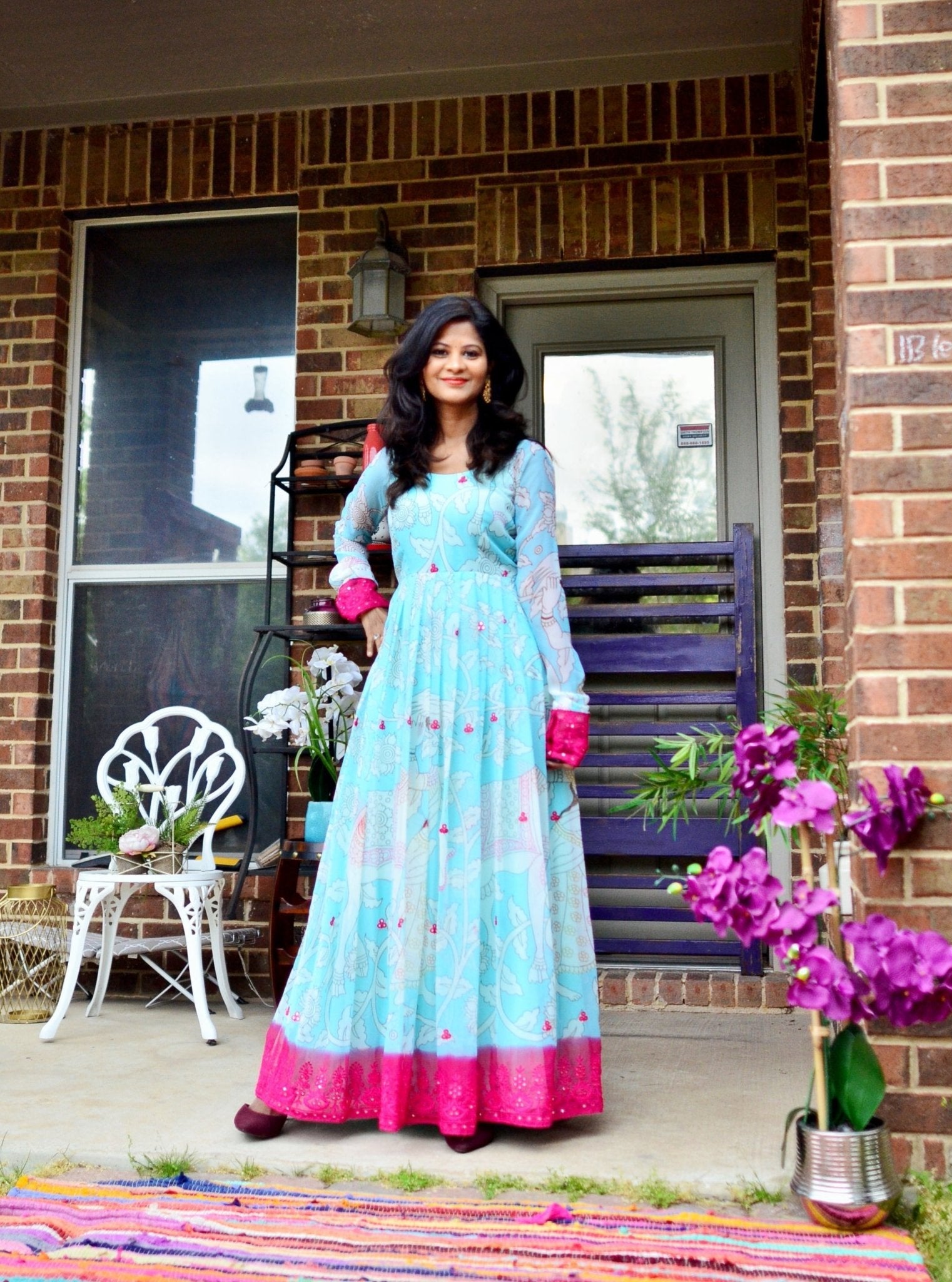 Dreamy kalamkari pastel gown - Blue - Million Raagas